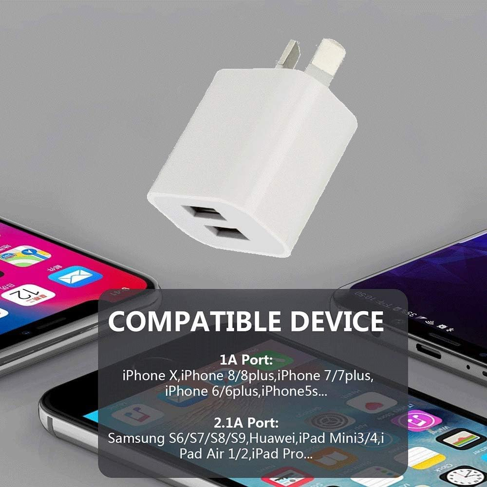 KIYOSAKI USB Plug Charger, USB Wall Chargers 2 Ports 5V/2.0A Power Adapter Compatible with Iphone 11 Pro/Xs Max/Xr/X/ 8, Ipad Air/Mini, Samsung S20/ S10E/ S9, Note 10 Plus, LG G8, Huawei and More&hellip; image number 5