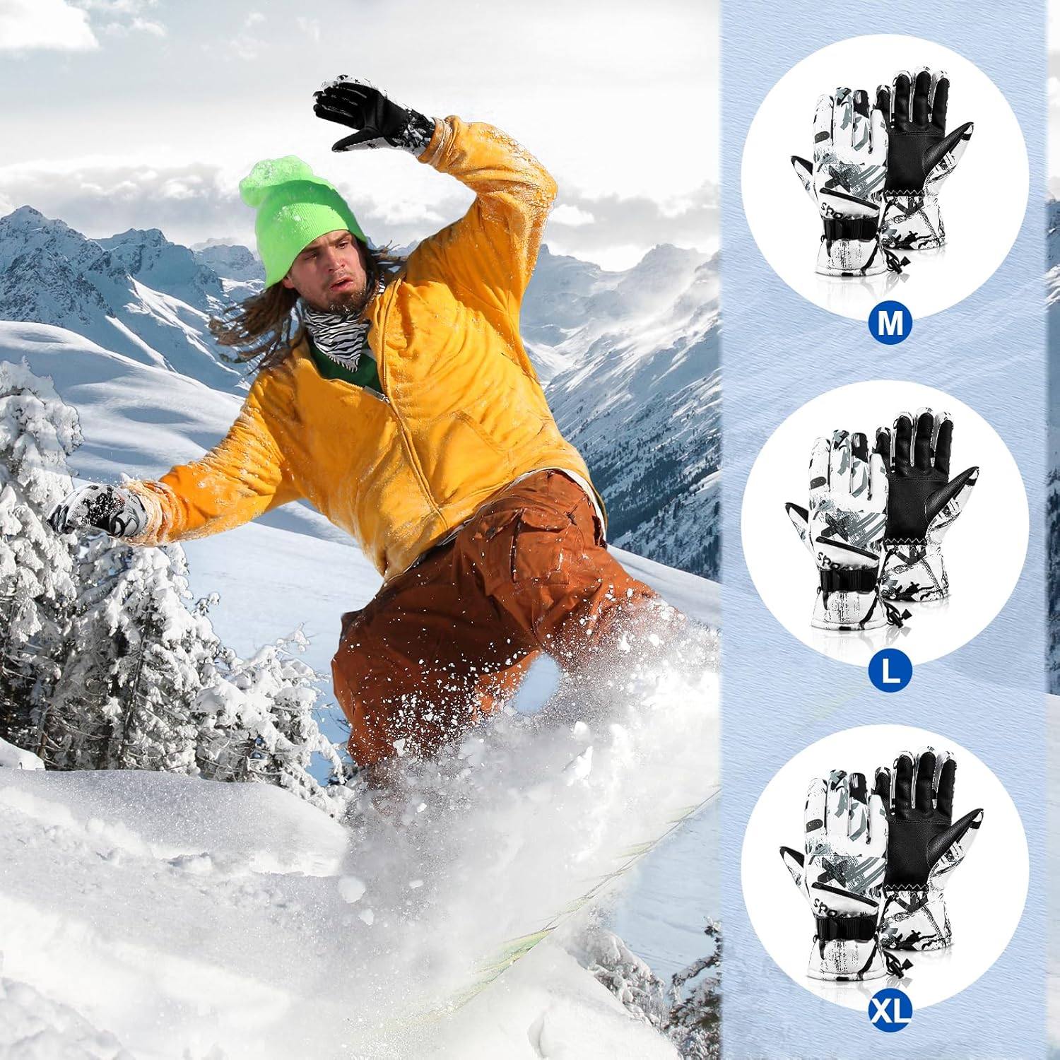 Winter Ski Gloves - 5-Finger Waterproof Winter Gloves, Snowboarding Gloves, Touchscreen Ski Gloves Men image number 5