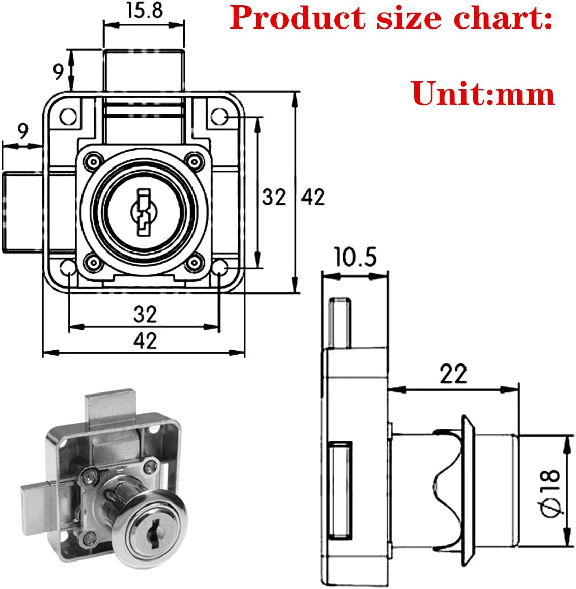 Cabinet Double Door Lock Cabinet Drawer Lock Safety Lock [Keyed Alike] Double Latch Door Lock [Mounted on Right Side Door]. for (3/5"-/15Mm -7/8"-/22Mm) Door Panels (1 Pack)