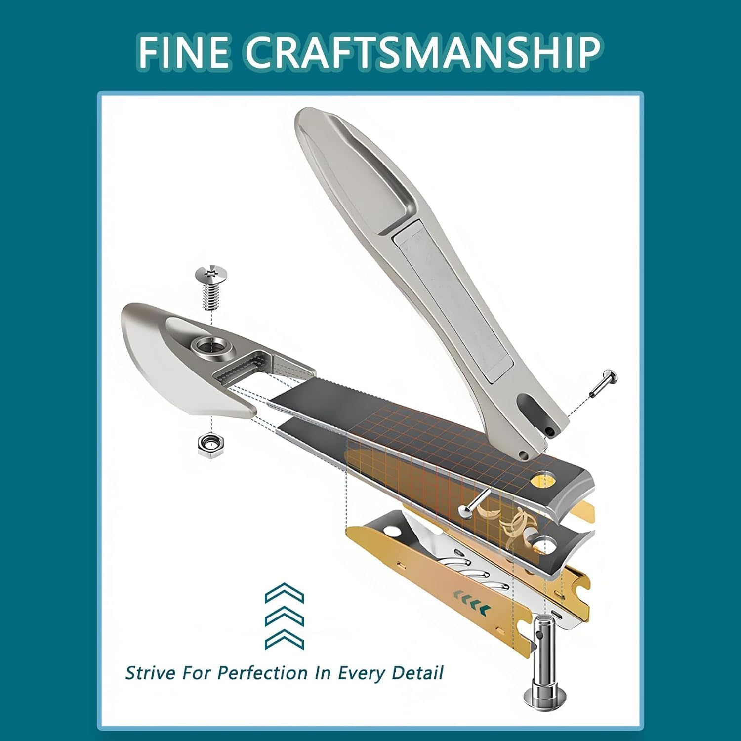 Checkzed Nail Clippers Set, Stainless Steel Anti-Splash Fingernail Cutter, Manicure Tools with Curved Nail Clippers and Nail File for Men and Women, Precision Pedicure Scissor (3-Piece Set) image number 4