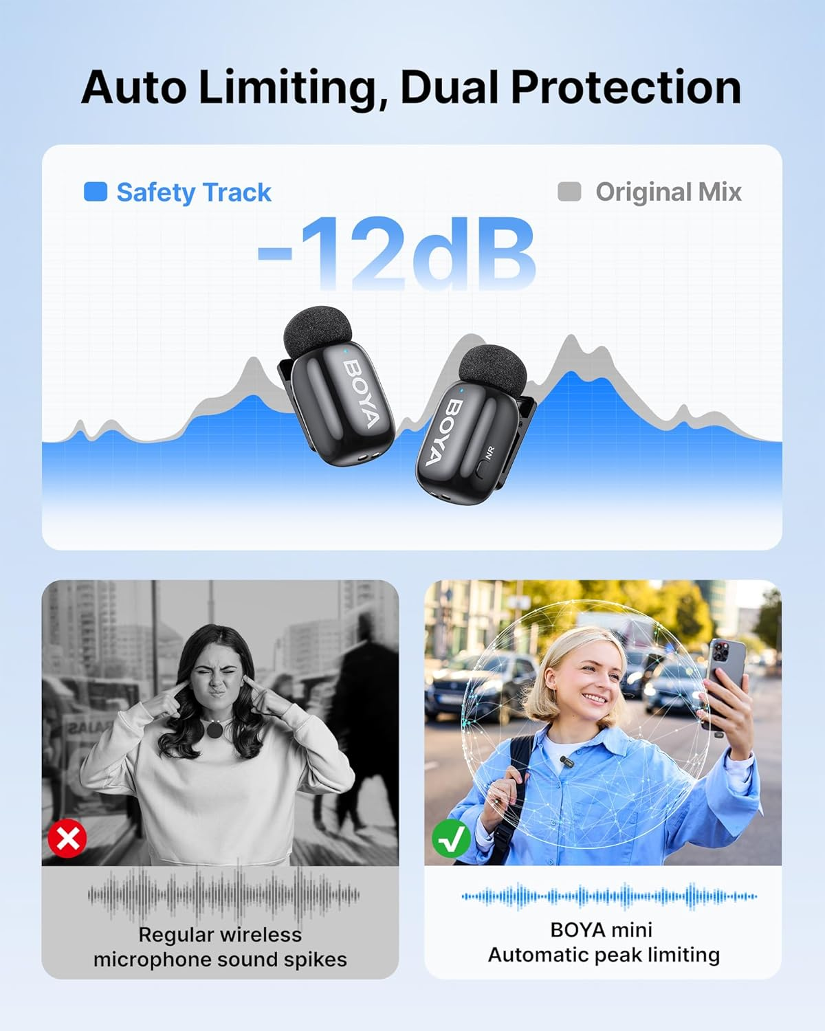 BOYA Mini 2 USB-C Wireless Lavalier Microphone for Andriod Iphone15/16/17, Ultra Mini Lapel Mics with Safety Track,Dual Channel,Noise Reduction,30H Usage, Metal Clip for Tiktok Youtube image number 2