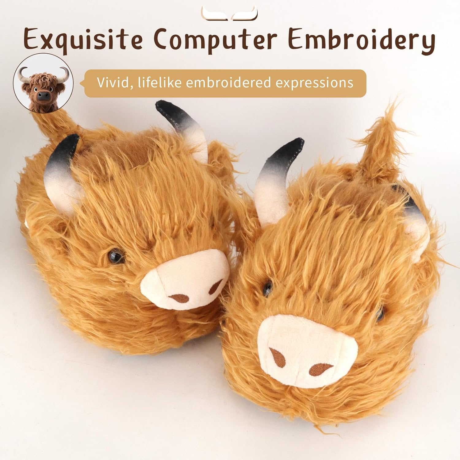 Zidoley Highland Cow Slippers - Cute and Cozy Animal Gifts for Women. Fuzzy Winter Indoor Slipper, Unisex UK Size 3-8. Soft Plush Fleece, Funny House Slipper for Warmth and Comfort image number 3