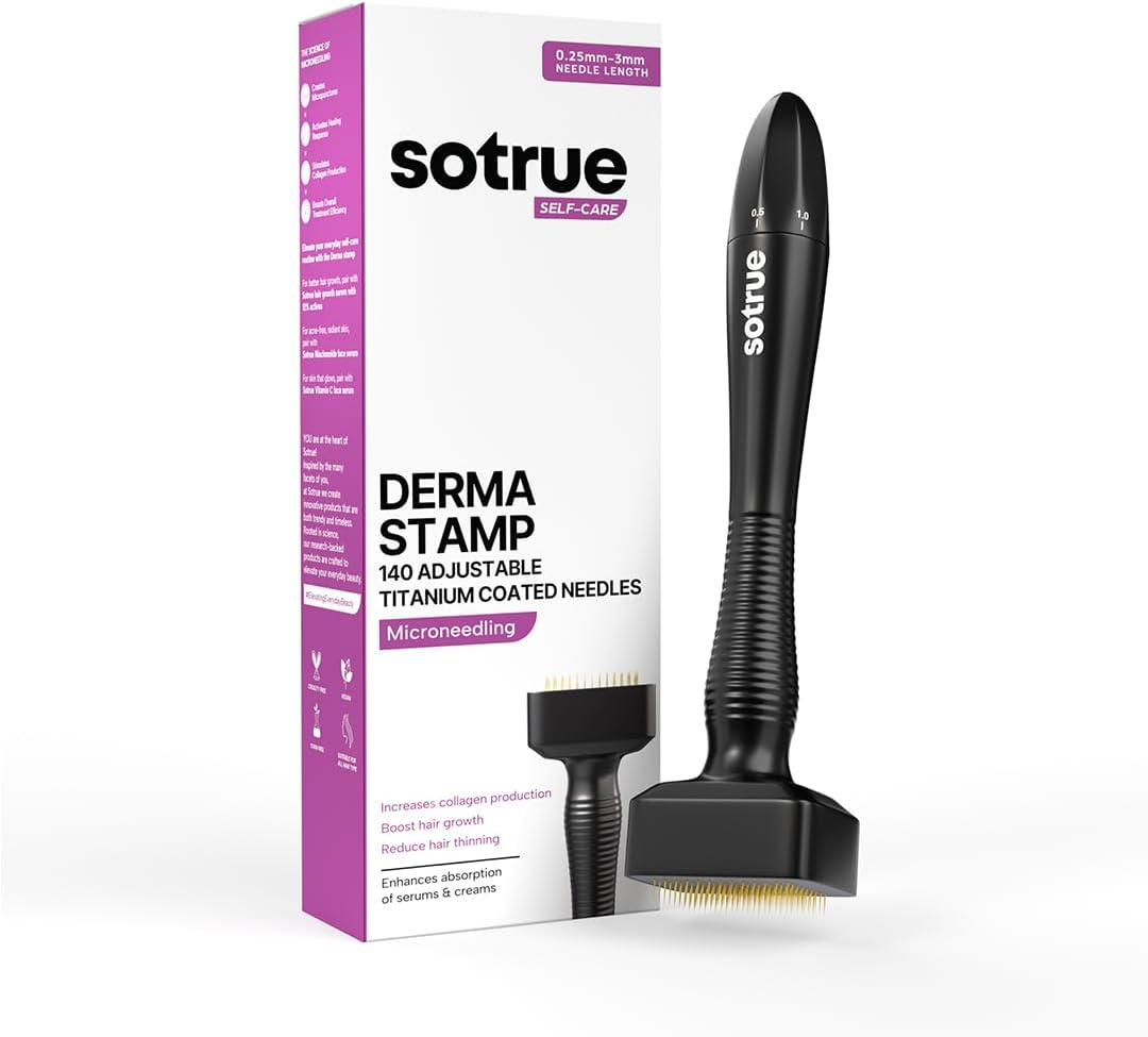 Sotrue Hair Growth Derma Stamp, Titanium Coated Adjustable Needles 0.25Mm to 3Mm, 140 Microneedling Stamp for Skin Repair, Face, Hair & Beard Growth, Safe & Effective to Use, Reduces Acne Scars image number 1