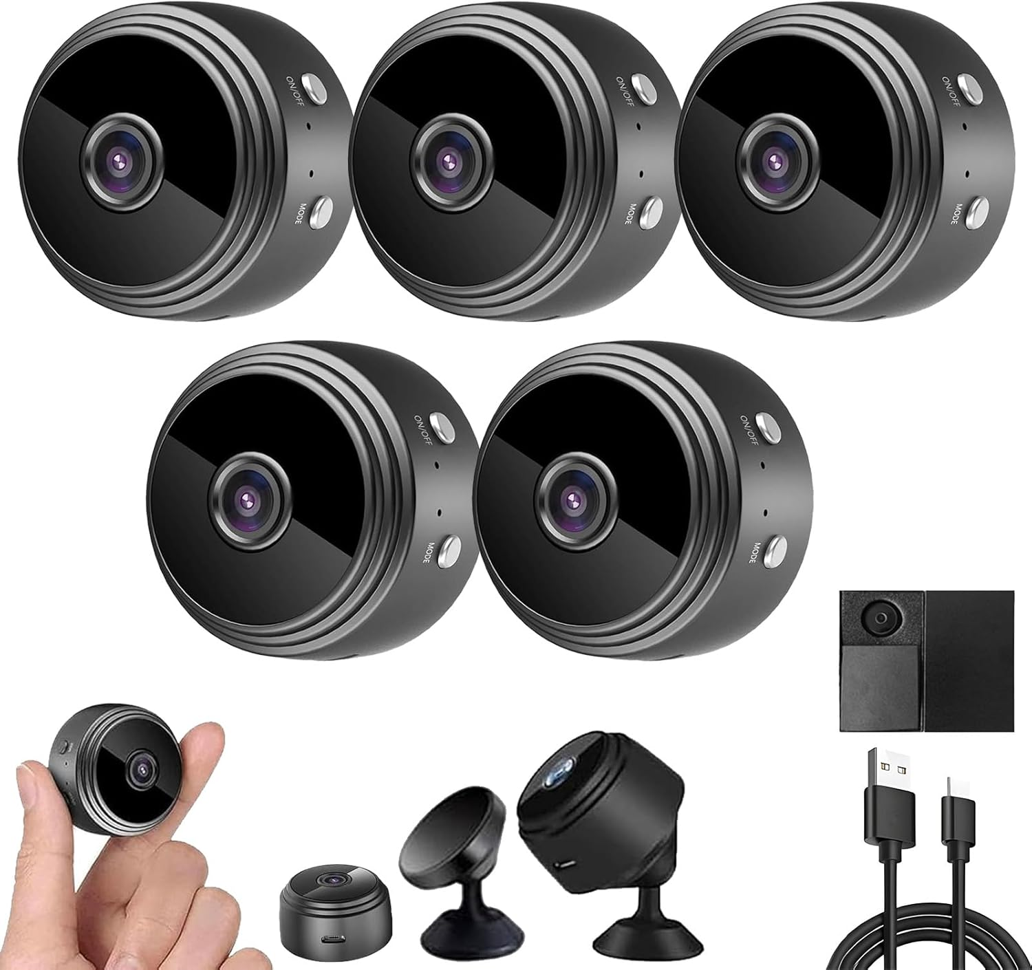 Magnetic Mini Camera, Mini Camera Wireless, the Secret Smart Miniwireless Cameras, with Night Vision, 1080P HD Hidden Cameras with Audio Indoor/Outdoors Wireless (Black,5Pcs) image number 3
