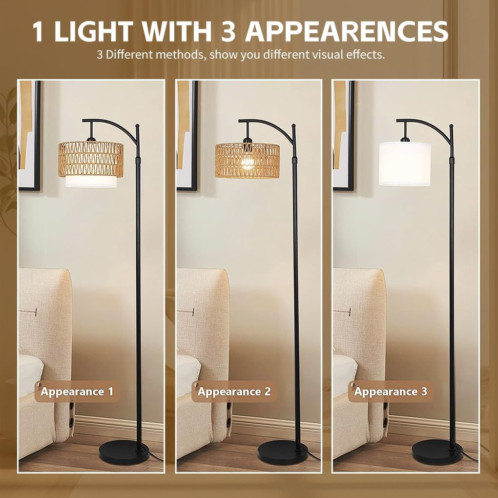 Clora Floor Lamp Standing Lamp 3 Color Temperatures Farmhouse Floor Lamps with Remote Dimmable Bulb Rattan & Fabric Shades Adjustable Tall Lamp for Bedroom Office image number 1