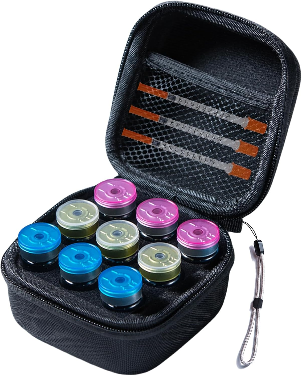 Insulin Fridge Holder Storage Case Insulin Vial Protector Holder Insulin Cooler Travel Case Organizer Fits Standard 10Ml U-100 Vials,9-Slot,Black (9 Slots)
