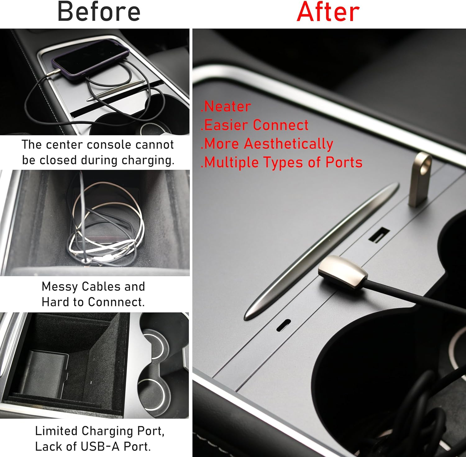 For Tesla USB Hub Compatible with Model Y 2021-2024 Model 3 2021-2023, Support USB-C Fast Charging, Center Console Multiport OEM Docking Station Adapter Accessories image number 1