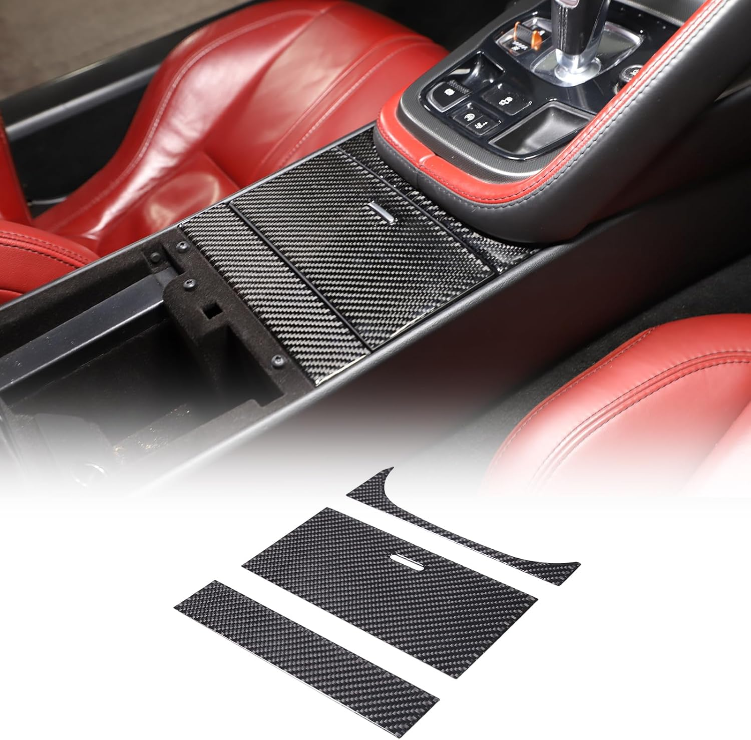 Daeiclru Real Carbon Fiber Car Central Control Storage Box Panel Sticker Compatible with Jaguar F-Type 2013-2022, Interior Center Console Panel Decorative Trim Accessories, 3PCS (Black) image number 5