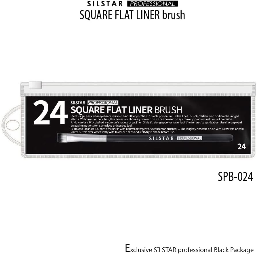 SILSTAR PROFESSIONAL SQUARE FLAT LINER BRUSH, CRUELTY-FREE SYNTHETIC HAIR FACE BRUSH for FLAWLESS MAKEUP APPLICATION with NATURAL BIRCH WOODEN HANDLE MADE in KOREA 024