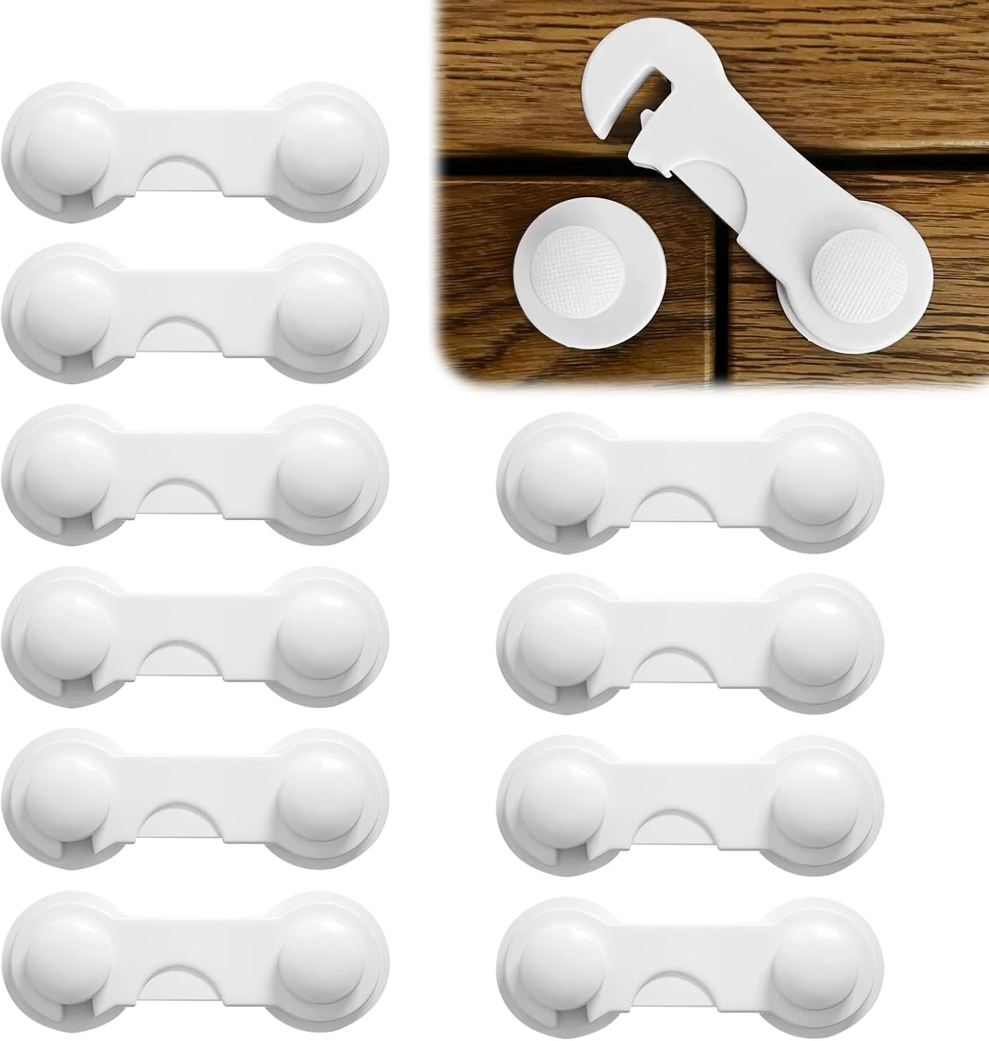 Yizene 10Pcs Child Locks for Kitchen Cupboards,Baby Proof Cupboard Drawer Safety Locks with Strong Removable Adhesive No Tools and Drilling Required,Child Locks for Cabinets Doors,Pantry,Wardrobe image number 3