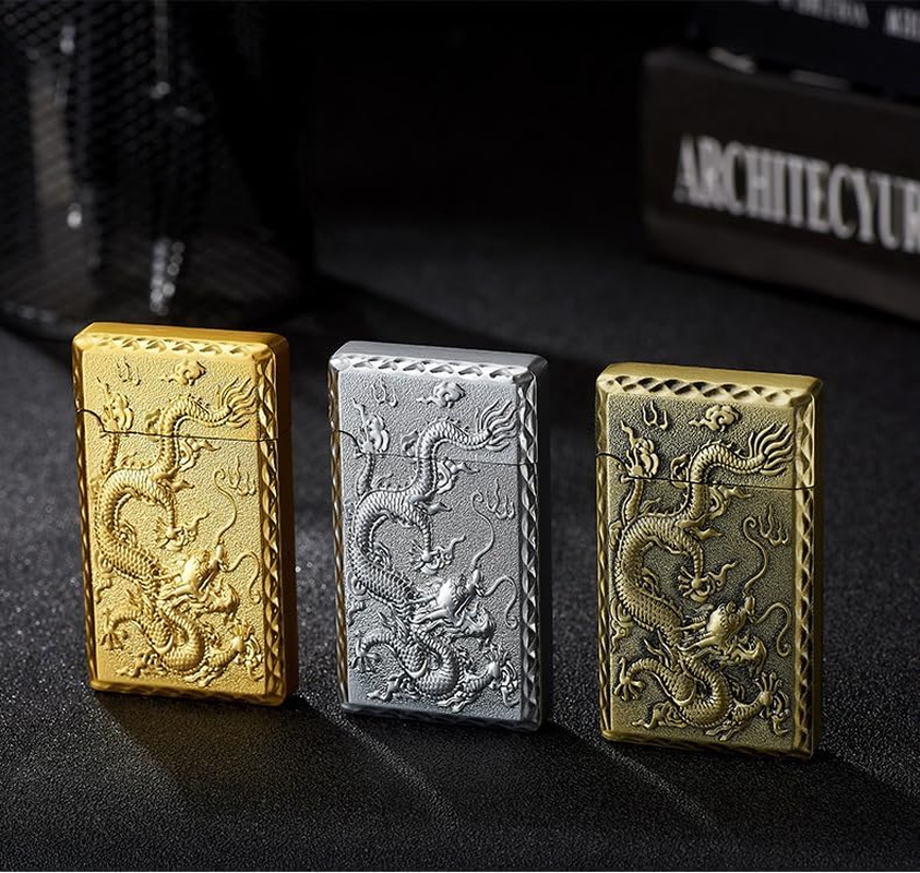 2 Pack Pocket Lighters, Refillable Adjustable Flame, Classic 3D Engraving Pattern Torch Lighters (Butane Not Included) (2 Pack Bronze) image number 4