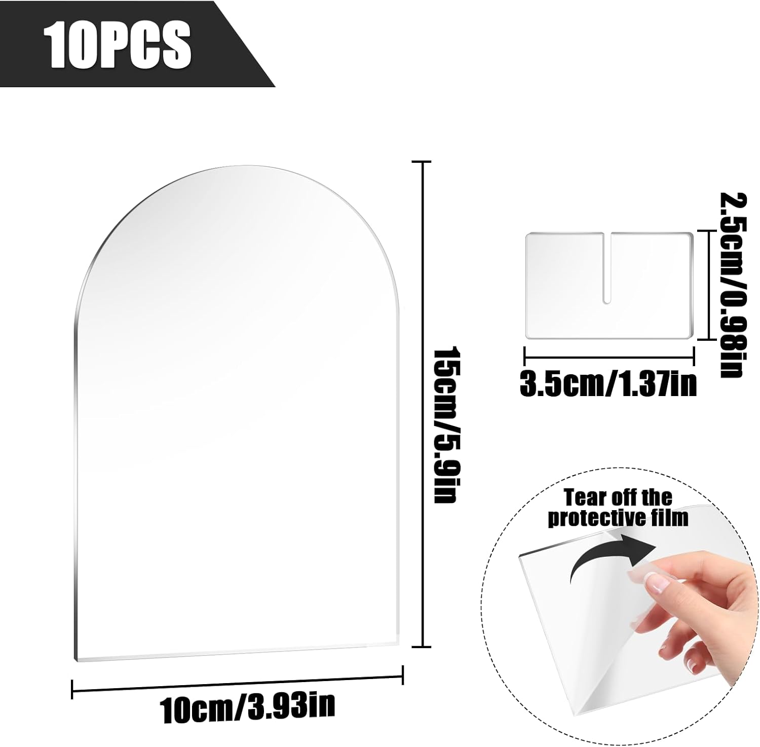 NILLOS Blank Acrylic Signs, 10 PCS Arched round Top Table Number Card Holders with Clear Stand Seating for DIY Wedding, Dinner, Party, Table Decorations (10 X 15 Cm/3.93 X 5.90 In) image number 5