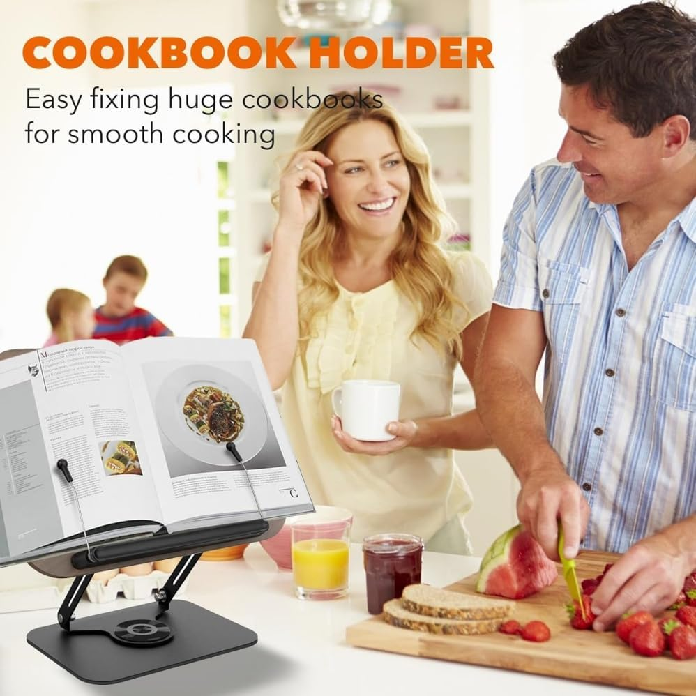 Foldable Laptop Stand with 360 Rotating Base,Adjustable Cookbook Large Document Holders,Portable Monitor Tablet Stand Holder Office Accessories Compatible,Book Stand for Reading,Music Stand image number 4