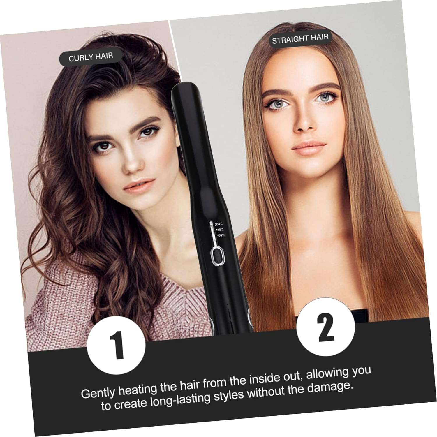 WOONEKY Wireless Mini Hair Straightener and Curling Tool Portable Travel Electric Hair Crimper for Women Adjustable Temperature