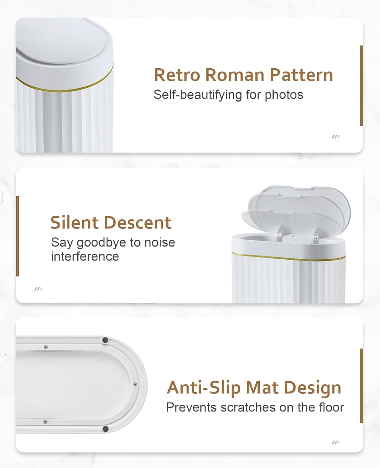 Aupekro Smart Trash Bin with Lid, 2 Pack Slim Automatic Garbage Can, Waterproof Plastic Rubbish Bin Narrow Motion Sensor Wastebasket for Bathroom, Bedroom, Living Room, Office (5 Liter+9 Liter) image number 5