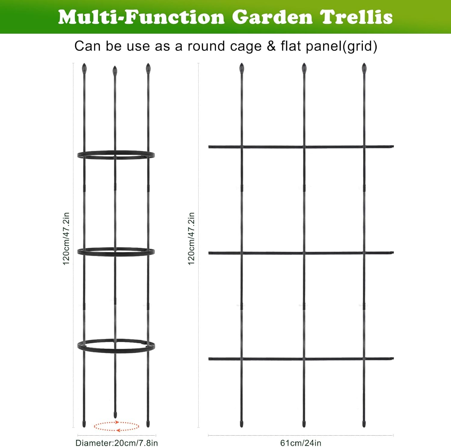 2 Pack Garden Trellis, 2 in 1 Plant Cages & Supports for Vines Crop, Potted/Climbing Plants Indoor Outdoor, Plant Stake for Flower, Vegetable, Tomato, Pot Trellis image number 5