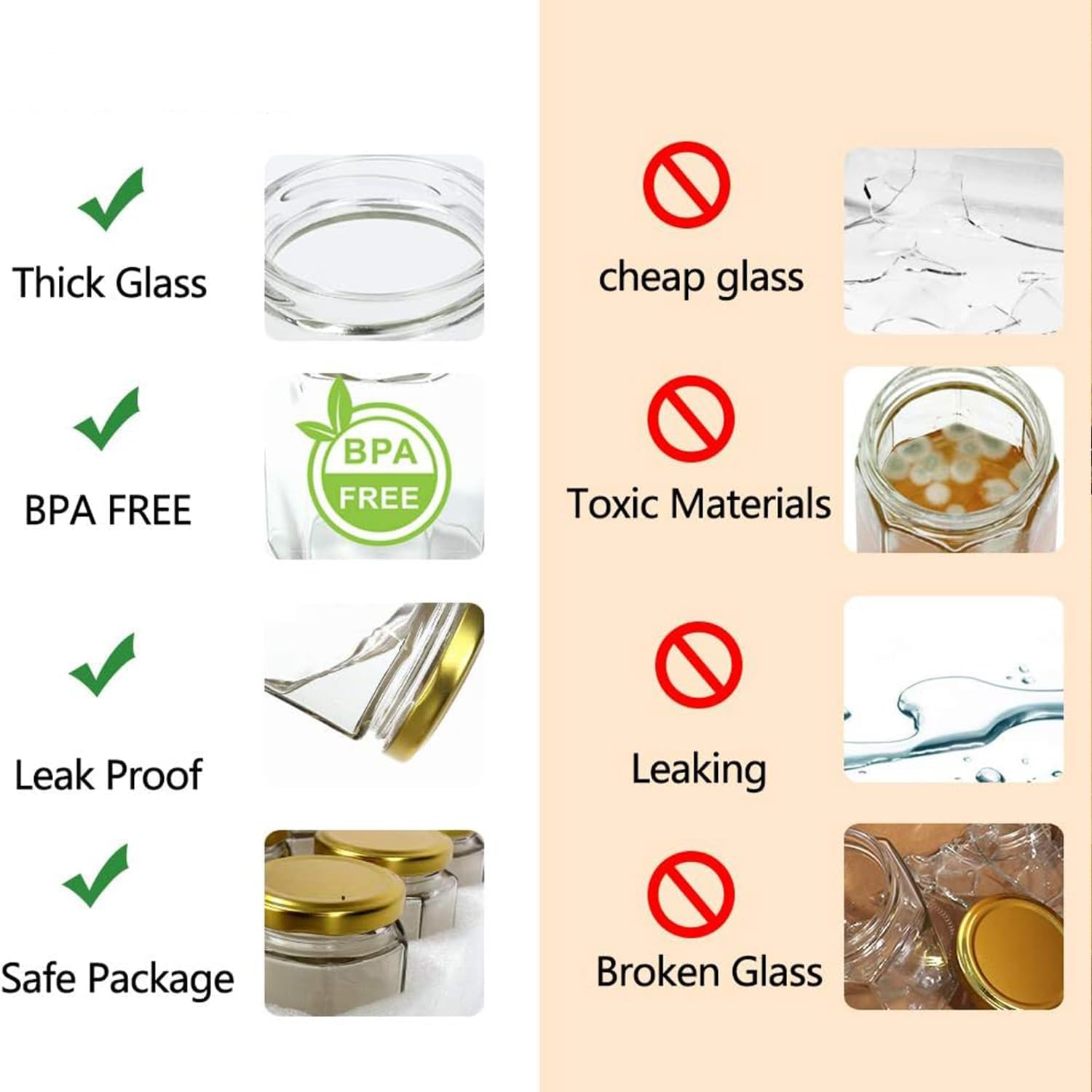 PARTY BESTBUY 10PCS Hexagon Glass Honey Jars, 1.5Oz/45Ml Mini Glass Jars with Lids, Mini Candy Jars with Gold Lids, Clear Storage Canning Jar for Candle Making,Spices,Baby Shower,Wedding,Party Favors image number 2