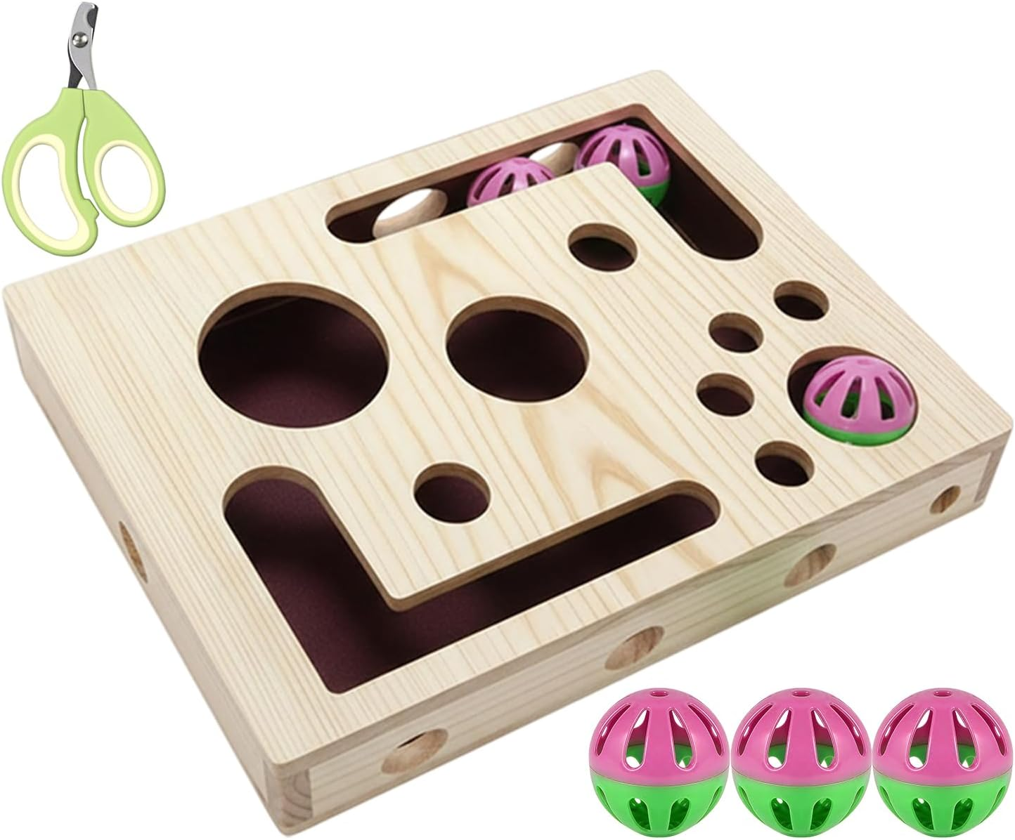 Cat Claw File Box - Interactive Wood Scratching Toy - Cat Scratching Puzzle with Bell Ball - for Indoor Kitten, Pet Grooming, Sofa, image number 6