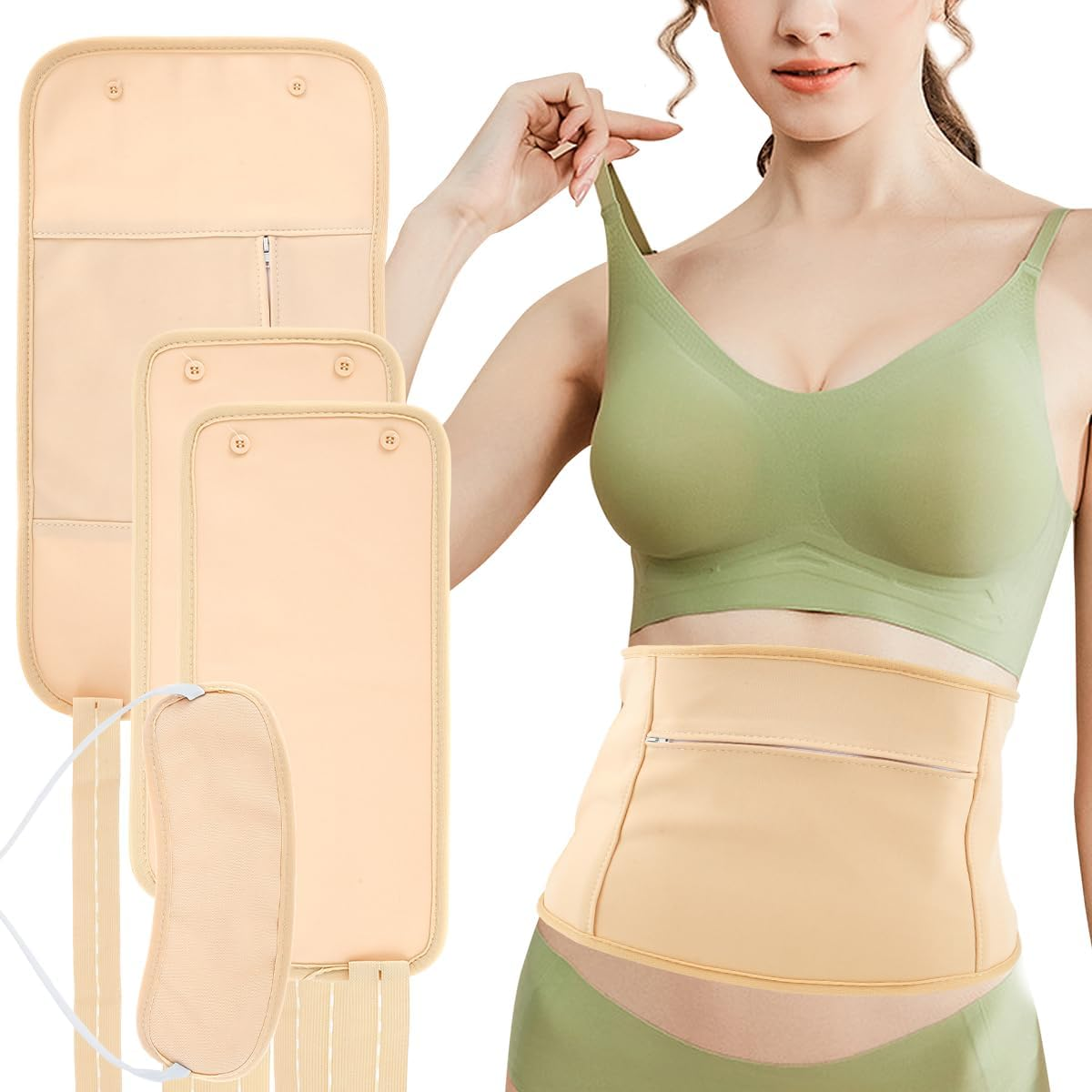 6 Pcs Oil Pack Wrap, Waist Neck Oil Pack Set, Organic Oil Pack, Organic Cotton Flannel for Oil Packs, Oil Pack Kit for Waist and Neck, Khaki (A 2)