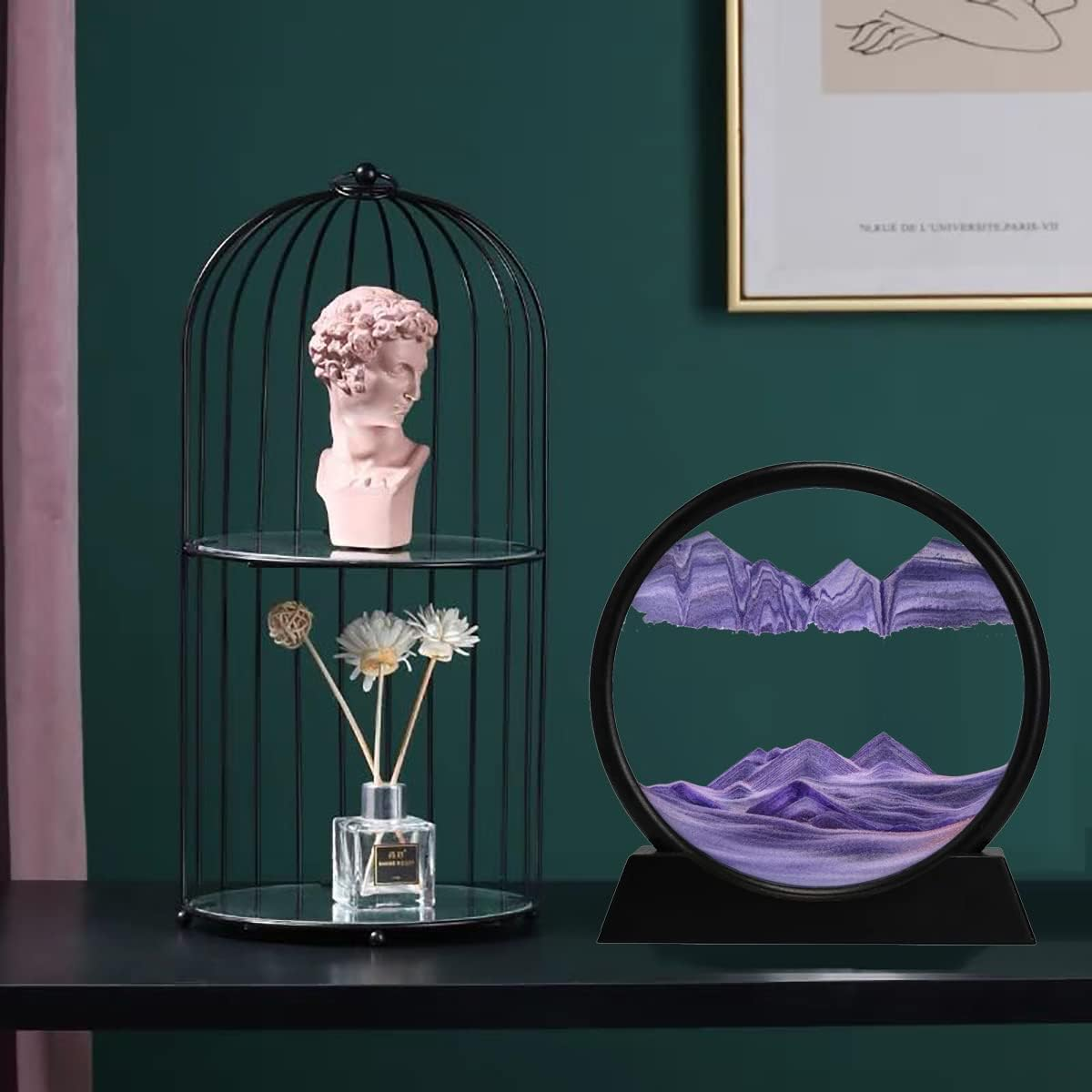 3D Dynamic Sand Art Liquid Motion, Moving Sand Art Picture round Glass 3D Deep Sea Sandscape in Motion Display Flowing Sand Frame Relaxing Desktop Home Office Work Decor (Purple, 7'') image number 5