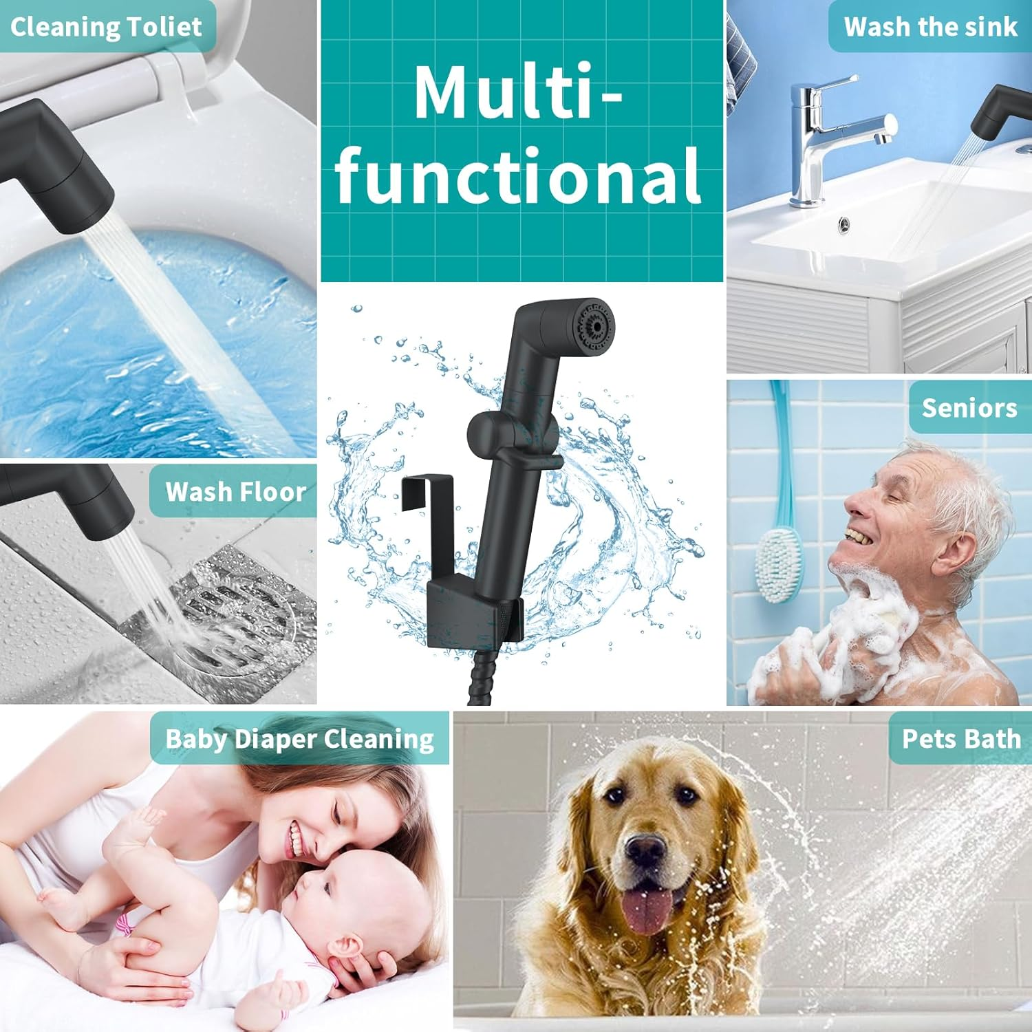 MIAOHUI Handheld Bidet Sprayer for Toilet, Muslim Shower, Cloth Diaper Sprayer, Health Faucet, Bum Gun with Hose and Holder, Wall or Tank Mount (Black) image number 5