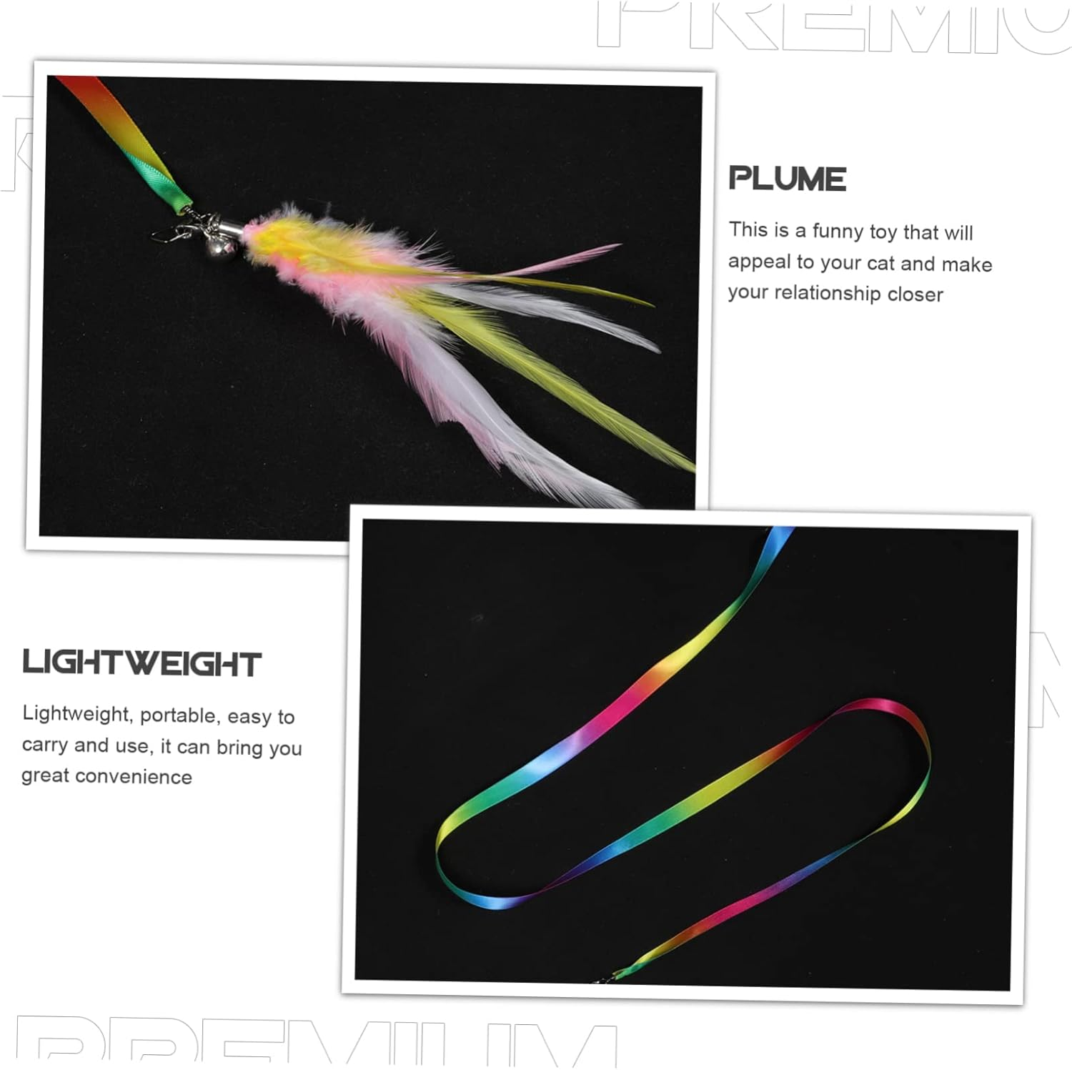 WEKAMOS 3Pcs Cat Teaser Wands Rainbow Satin Ribbon Lightweight Long Handle Cat Toys for Indoor Play and Exercise image number 2
