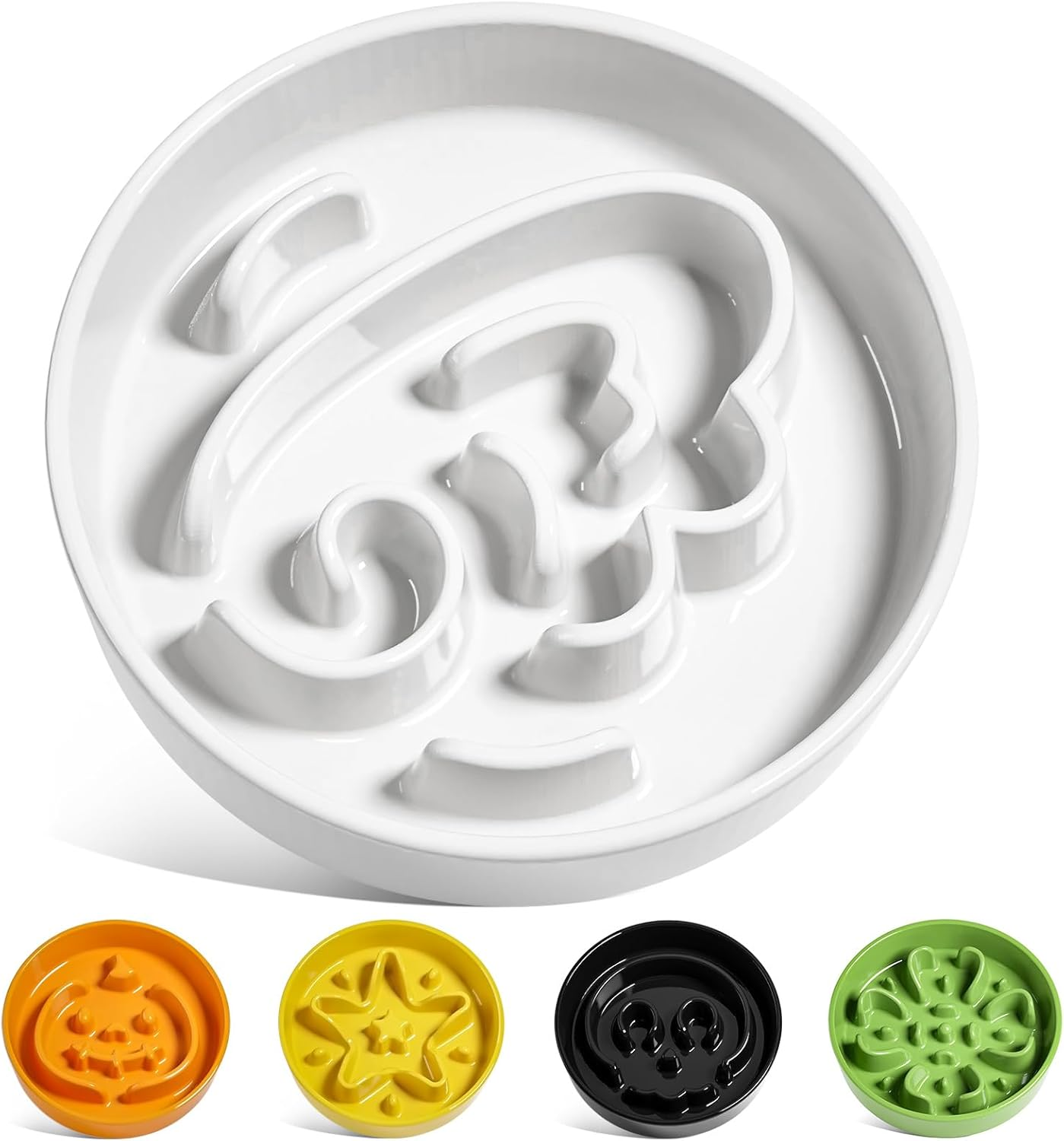 LE TAUCI Ceramic Slow Feeder Dog Bowls Small Breed, 0.6 Cups Dog Food Dish for Fast Eaters, Puzzle Bowl for Small Dogs and Cats,Skull Black