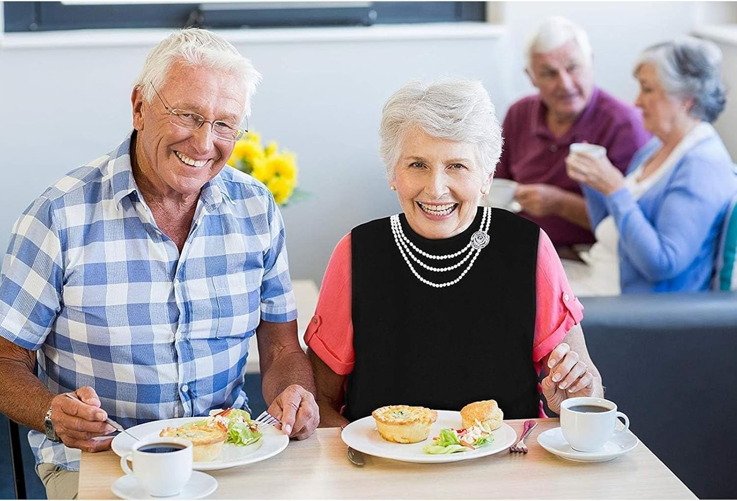 Adult Bibs Elderly Reusable Adult Bibs for Eating, Washable Waterproof Mealtime Clothing Protectors with Crumb Catcher, Necklace and POLO Shirt Design