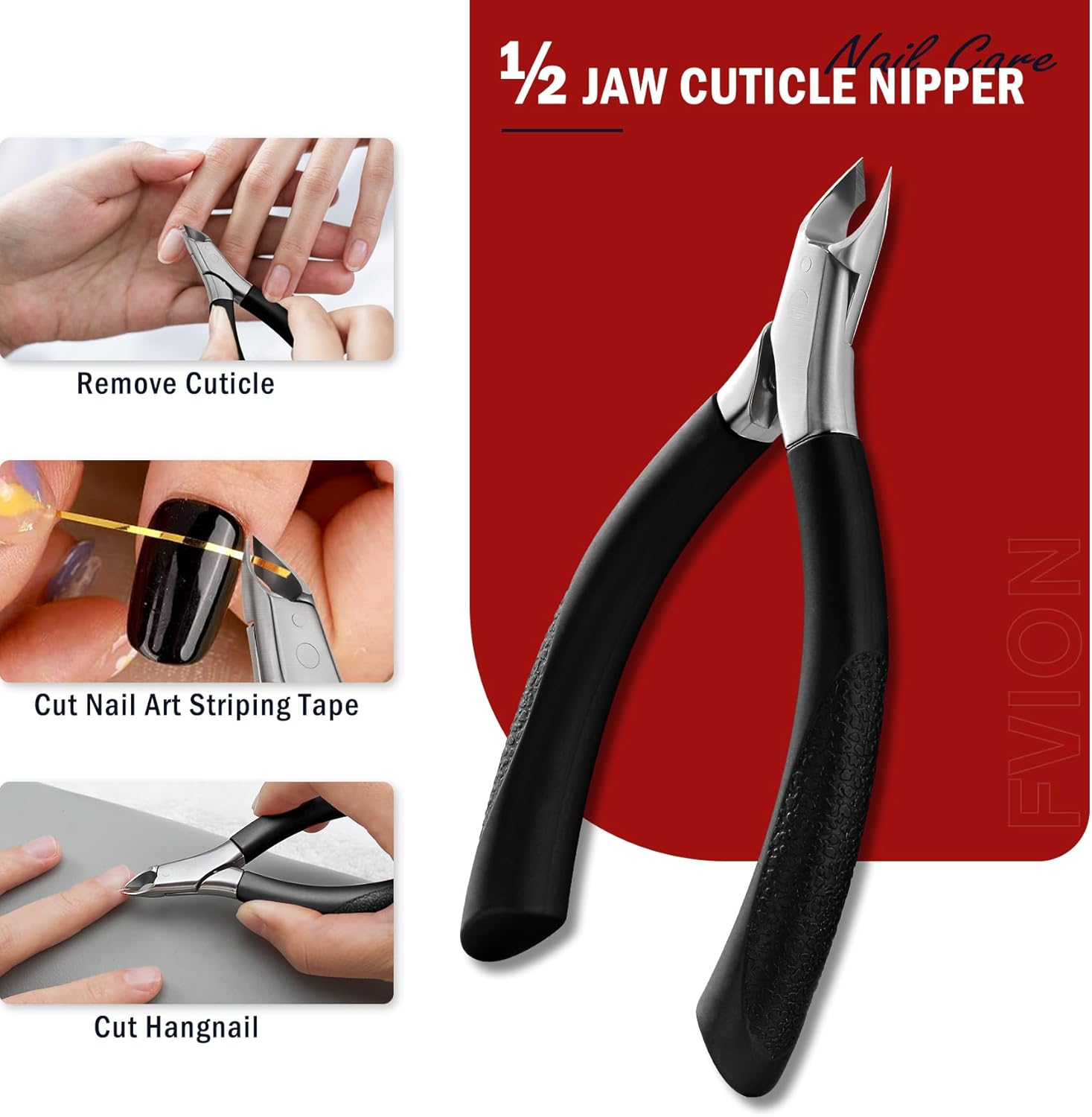 FVION Cuticle Trimmer &ndash; Professional Cuticle Nippers, Rubber Coated Handle Manicure Tools &ndash; Stainless Steel Cuticle Cutter for Nails (5Mm), Black image number 5