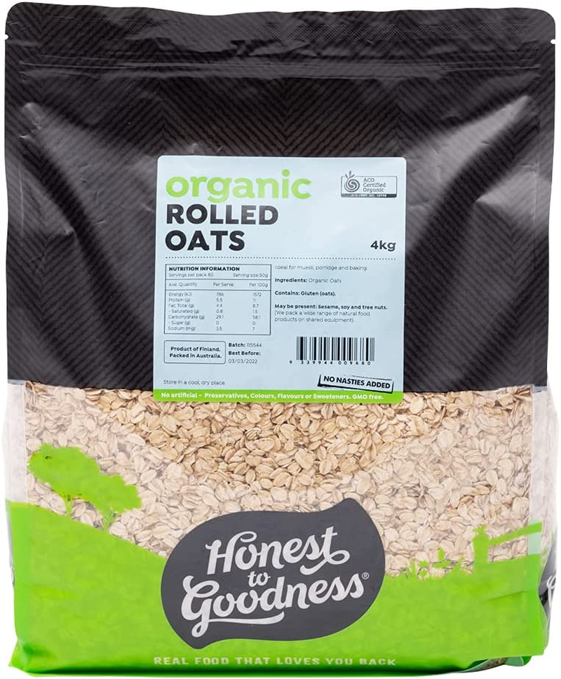 Honest to Goodness, Organic Rolled Oats, 4 Kg - Premium, Organic, Wholegrain Rolled Oats from Finland. a Nutritious Superfood. Excellent for a Hearty Bowl of Porridge.