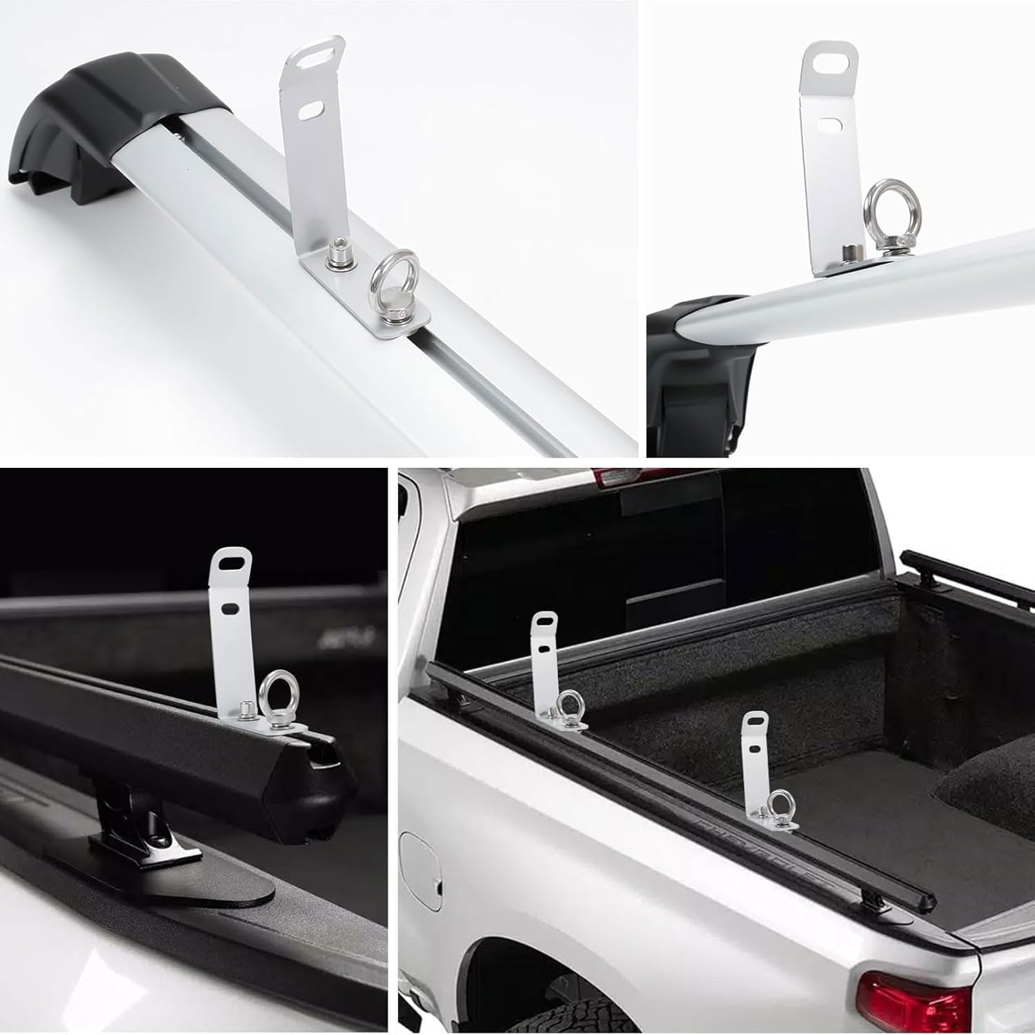 4Pcs Load Stops Replacement T-Slot Truck Cross Bar, 304 Stainless Steel Roof Rack Cross Bar Tie down for Ladder Firewood Skis Kayak