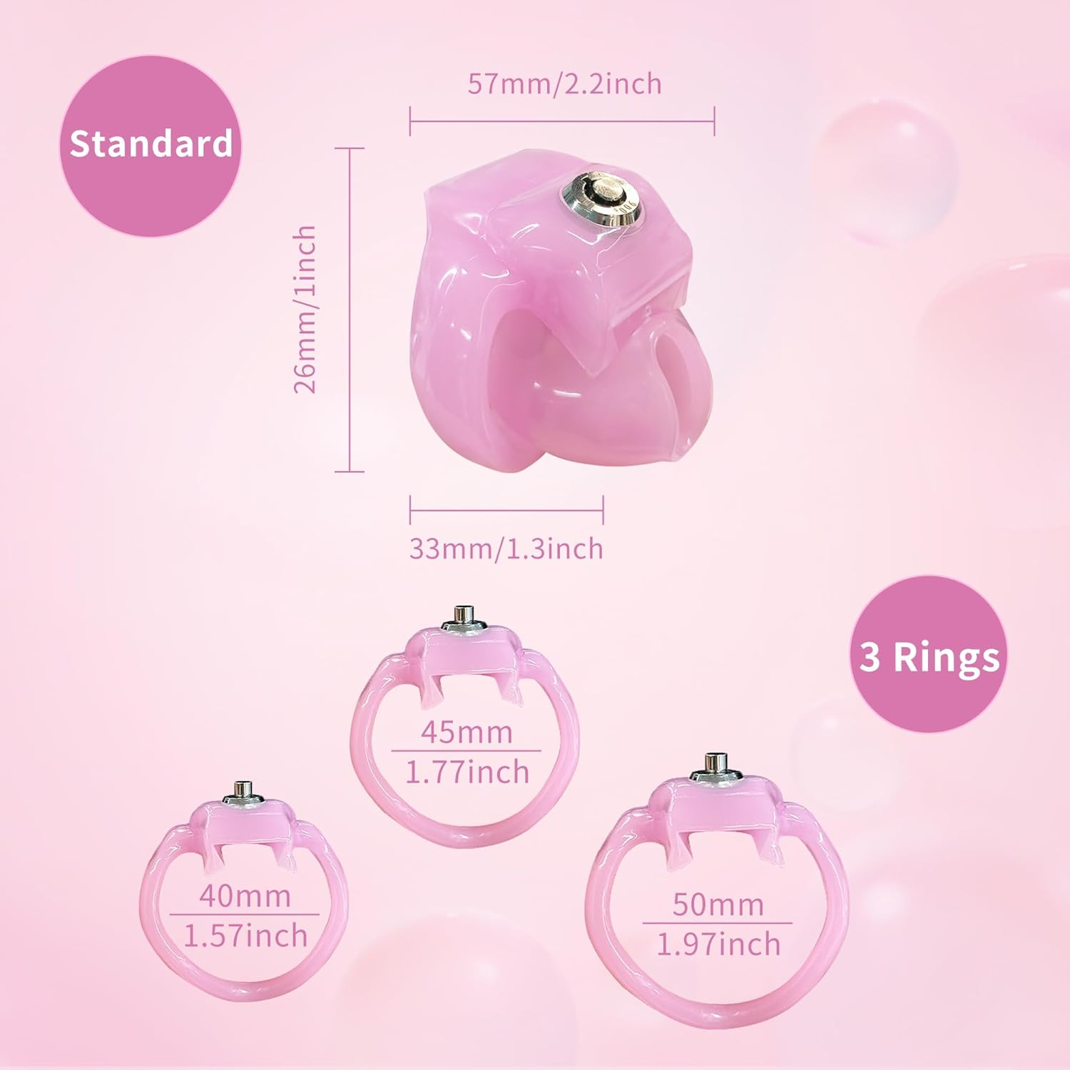 Male Chastity Devices Chastity Cage Cock Cage Button Lock and Exclusive Keys with 3 Active Rings Click & Locked Key Penis Cock Cage for Men Pink Color image number 2