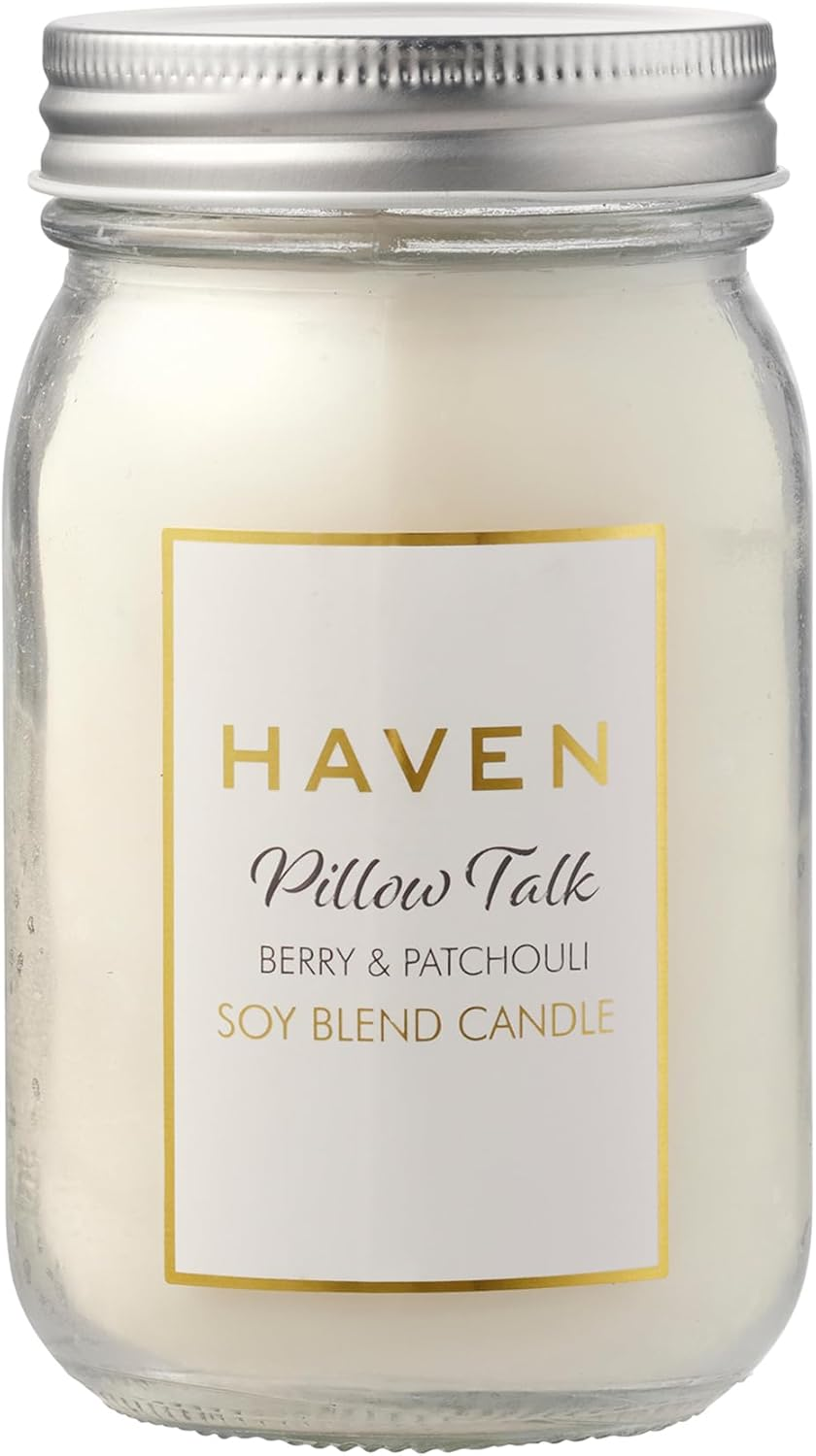 Haven Carnation & Apple Scented Candle - Natural, Non-Toxic Soy Wax Blend Candle in Glass Jar with White Lid - Aromatherapy Candle for Home Decor & Fragrance