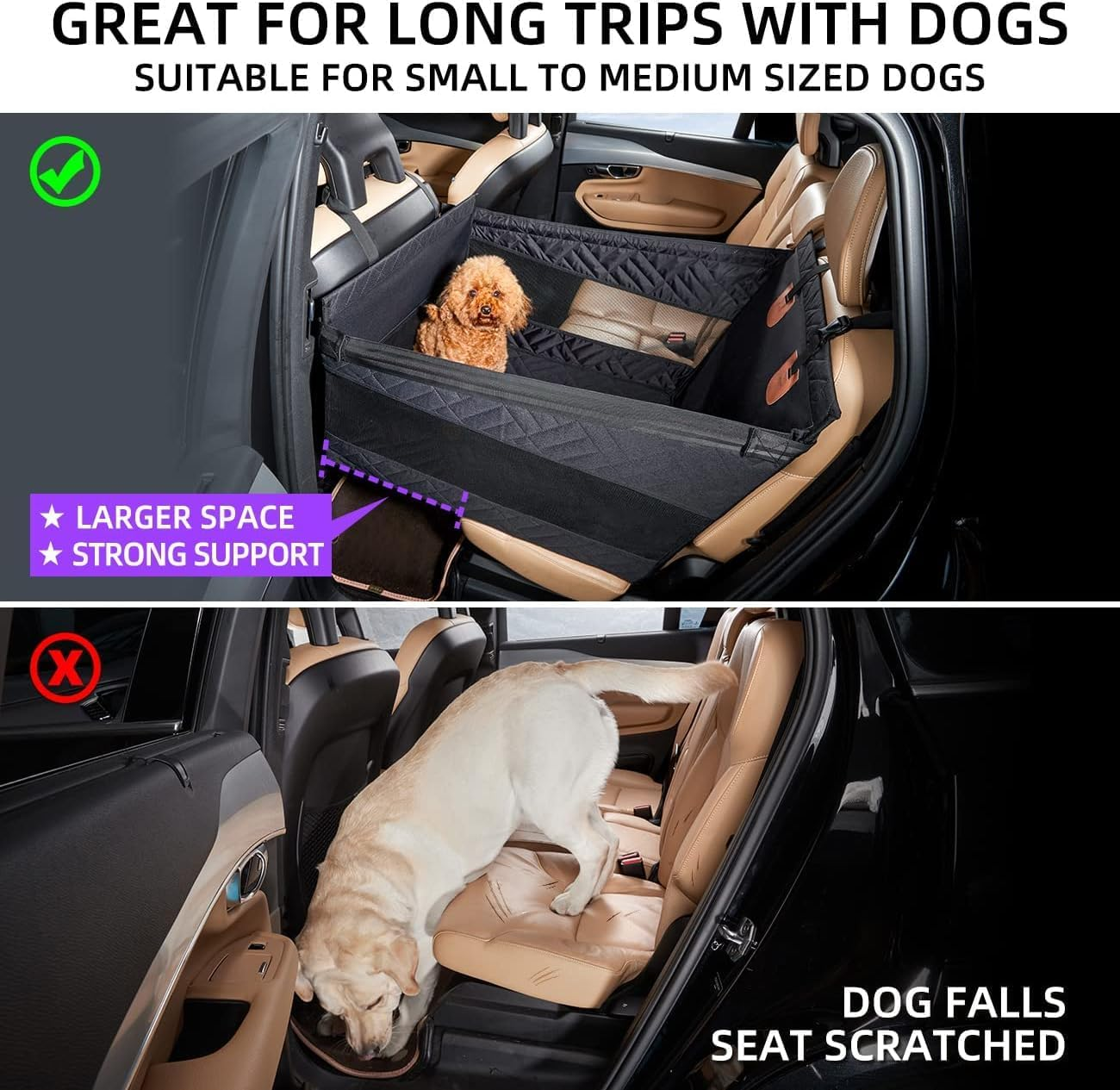 Sooyee Medium Dog Car Seat,Back Seat Extender for Dogs,Waterproof Large Dog Seat Cover for Backseat, Pet Bed for Car Hammock(Black) image number 2