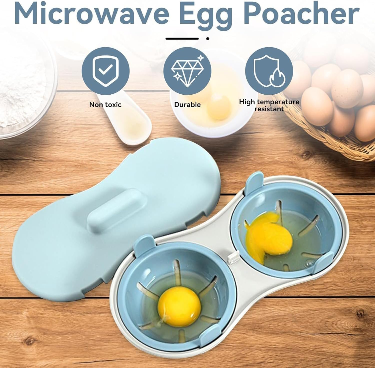 Egg Poacher Microwave Egg Cooker, 2 Cavity Edible Silicone Double Drain Poached Egg Cups, Microwave Egg Poacher Kitchen Cooking Gadgets