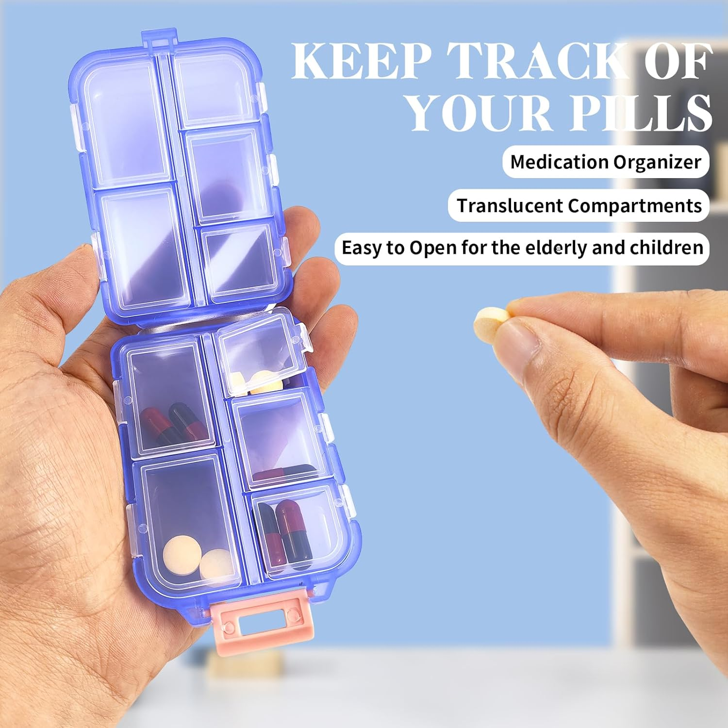 4 Pack Travel Pill Organizer, Small 10 Grid Compartments Pocket Pharmacy,Portable Medicine Container Case,Mini Daily Weekly 7 Day Medication Organizer image number 1