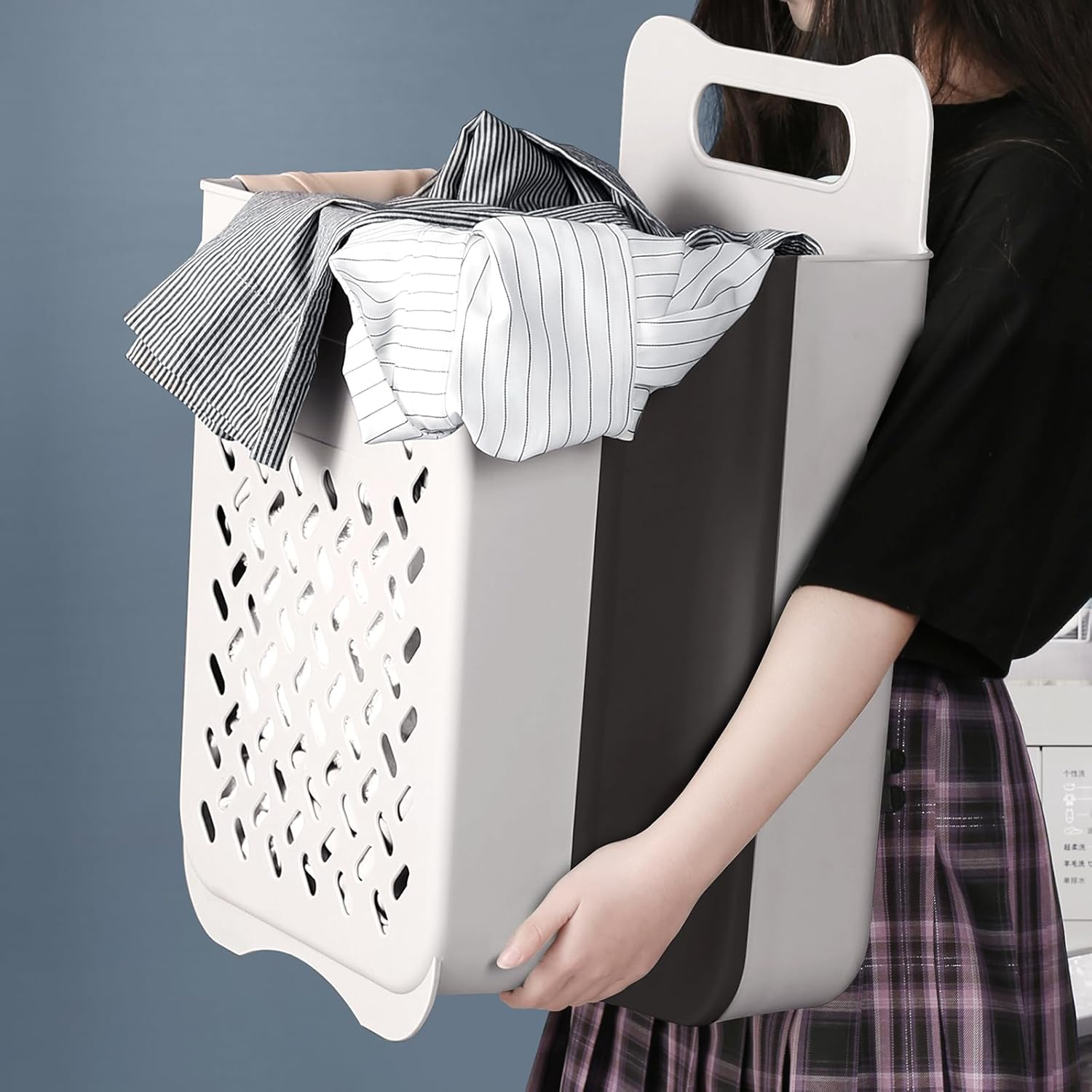 CASONNIK Laundry Hamper，2 Packs Large Laundry Basket, Foldable Laundry Basket Plastic,Wall Hanging Storage Basket，Multi-Function Storage for Bedroom and Bathroom image number 6