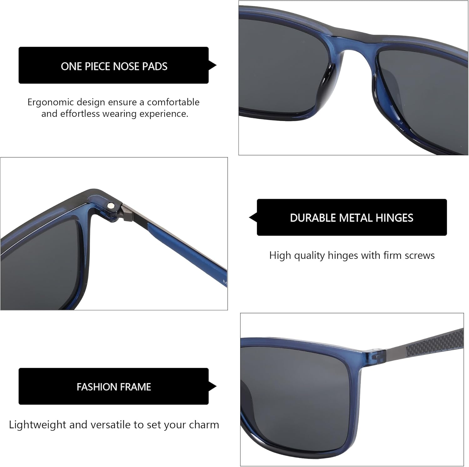 ZENOTTIC Polarized Sunglasses for Men Square : Carbon Fiber Rectangle Ultralight Frame UV400 Protection - Classic Sunglass for Driving Golf Fishing image number 2