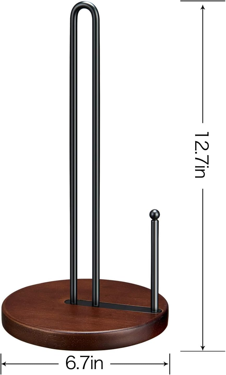 Paper Towel Holder Countertop, Farmhouse Paper Towel Holder with Heavy Duty Wood Base, Wood Paper Towel Holder Rustic Style Stand for Kitchen Decor, Home, Brown image number 1