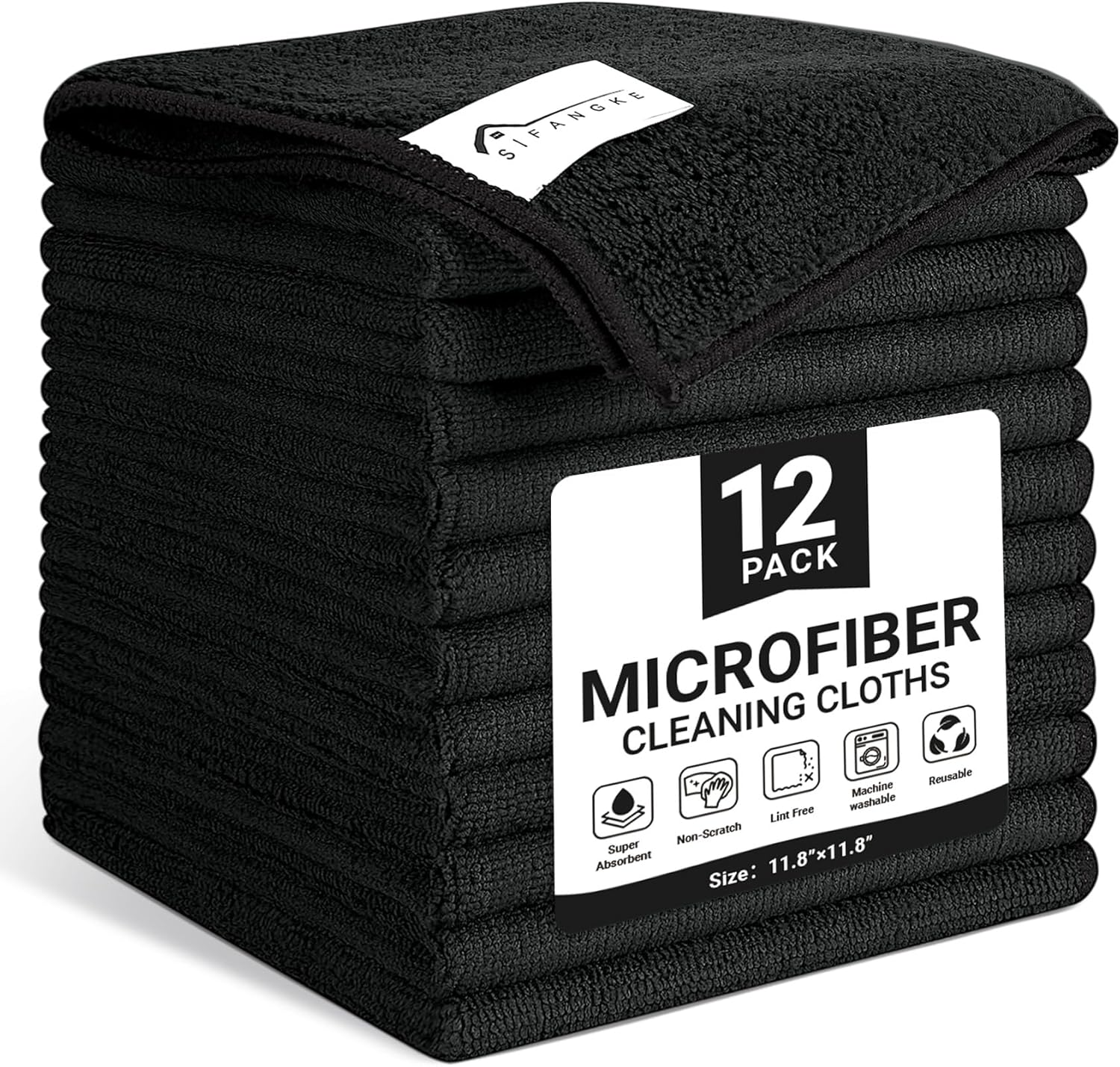 Microfiber Cleaning Cloth, 12 Pack Assorted Color Cleaning Rags for Housekeeping, Colorful Reusable Microfiber Towels for Car, Kitchen, Bathroom and Household Cleaning Supplies, 11.8"X11.8"