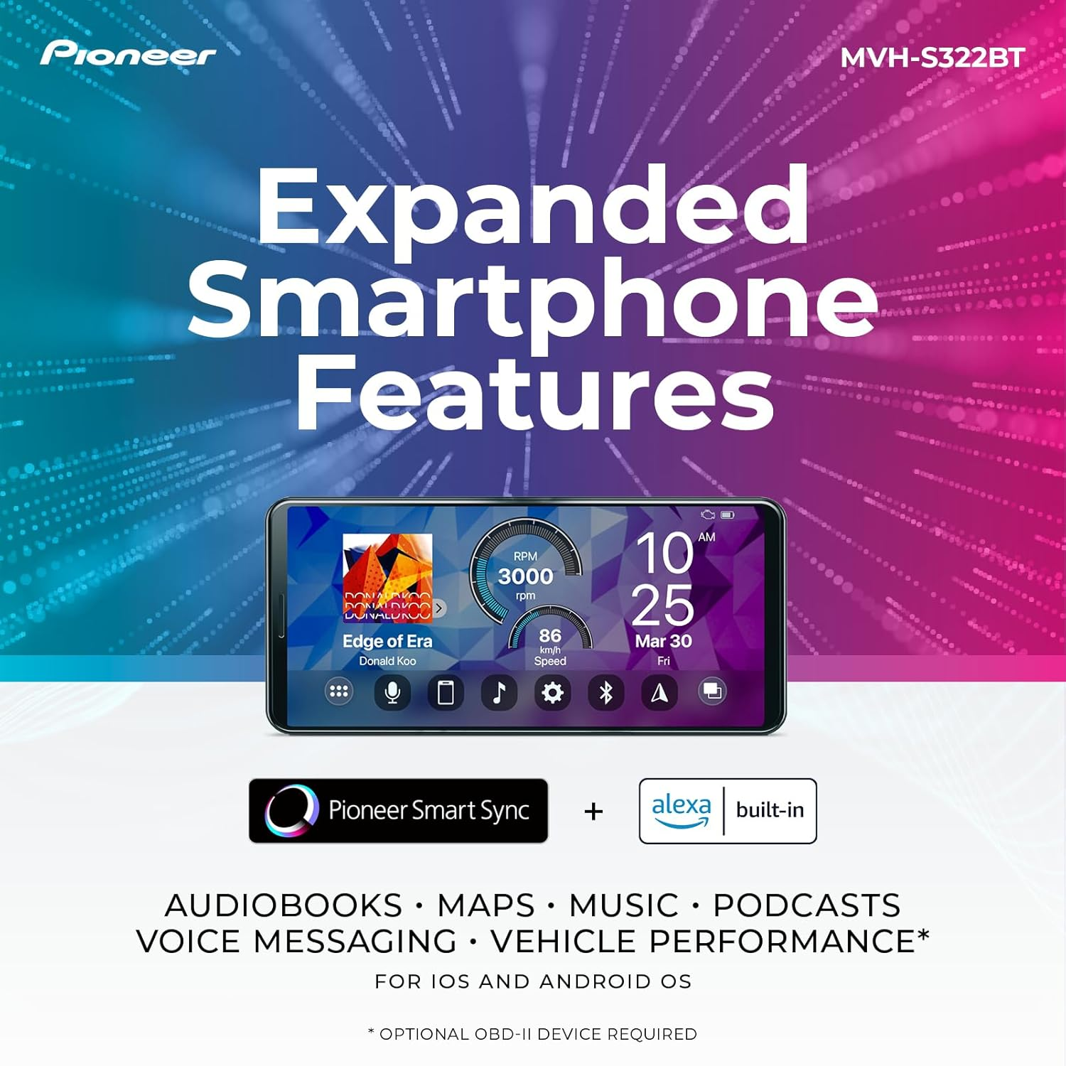 Pioneer MVH-S322BT Amazon Alexa, Pioneer Smart Sync, Bluetooth, Android, Iphone - Audio Digital Media Receiver image number 5