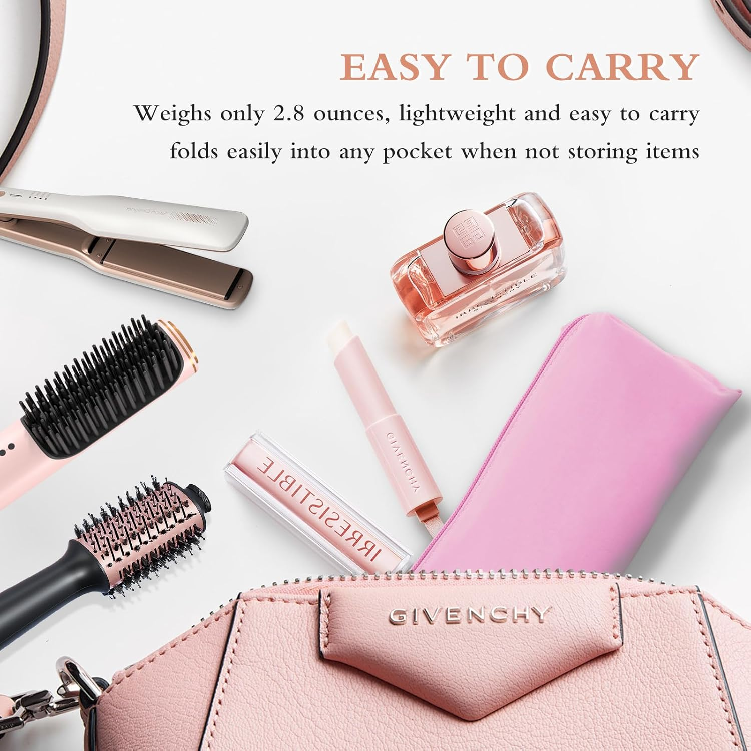 Suafrnut Professional Hot Hair Tools Organizer Bag Portable Travel Heat Resistant Storage Case Pouch for Curling Irons, Flat Irons, Hair Straightener and Styling Tools(17.7" X 3.2"X 3.2"), Pink - Pink image number 6