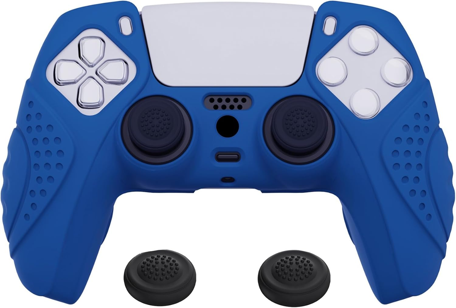 Extremerate Playvital Guardian Edition Black Ergonomic Soft Anti-Slip Controller Silicone Case Cover for Ps5, Rubber Protector Skins with Black Joystick Caps for Ps5 Controller