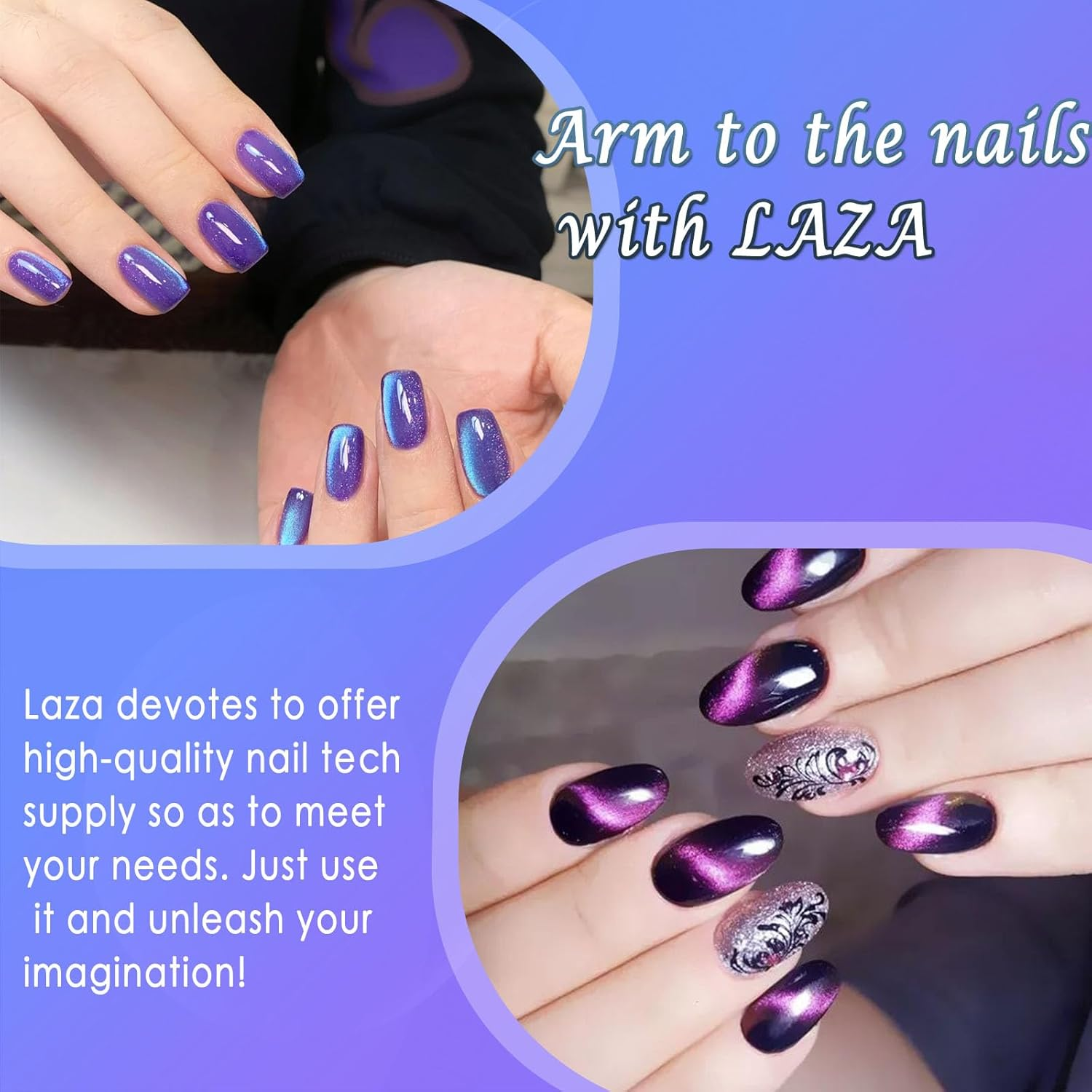 Cat'S Eye Chrome Nail, Chameleon Magnetic, 9D Cat'S Eye Mirror Effect Pigment, Magic Galaxy Holographic Effect Glitter (Including Magnetic Stick, Suitable for Velvet Nail Art (Blueish Purple) image number 3