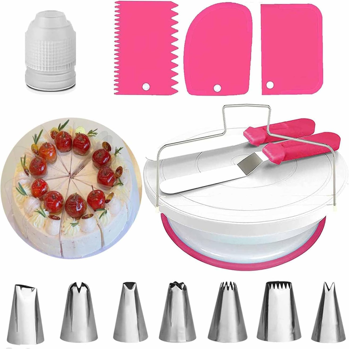 Roczential 35 Pack Cake Stand, Rotating Cake Turntable with 2 Icing Spatula,7 Icing Tips and 20 Bags,3 Cake Scrapers Icing Smoother Set & More, Baking Cake Decorating Kits Supplies image number 6
