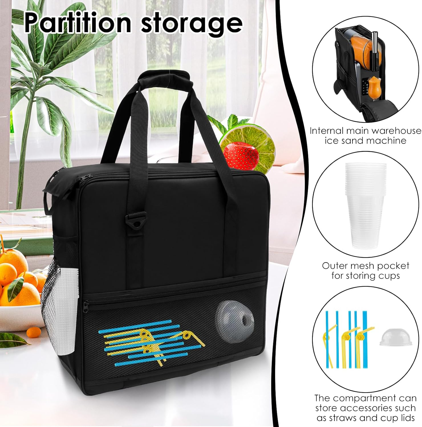 Carrying Bag for Slushi FS301 FS300, Waterproof & Dustproof Frozen Drink Maker Storage Bag with Front-Opening Design, Portable Outdoor Slushie Machine Travel Carrier Case for Slushie Machine image number 6