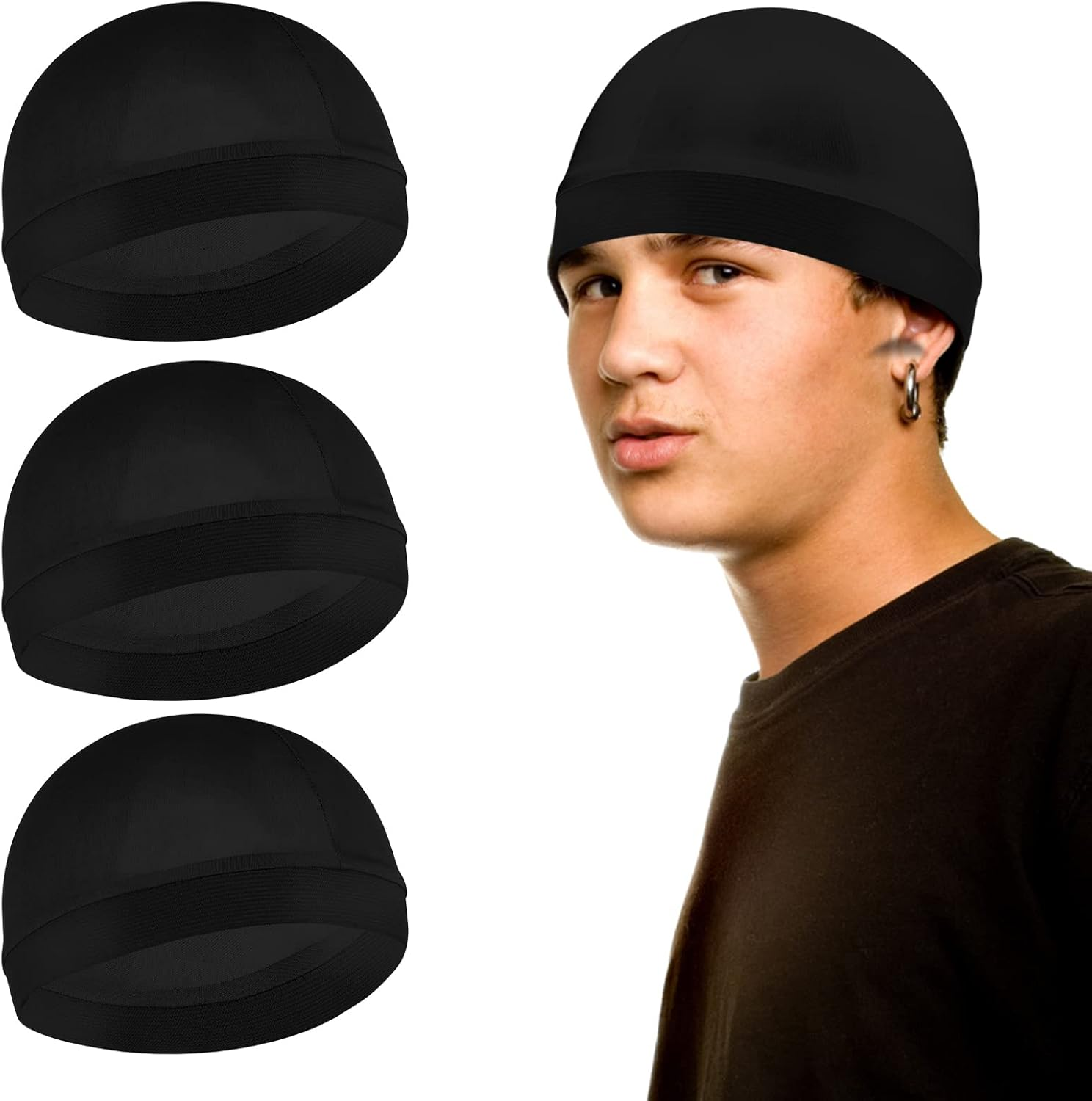 Sibba 3 Pieces Unisex Satin Silky Wave Caps 360 540 720 Wave Elastic Band Silky Durag Headwear Stockings Wig Beanie Cap