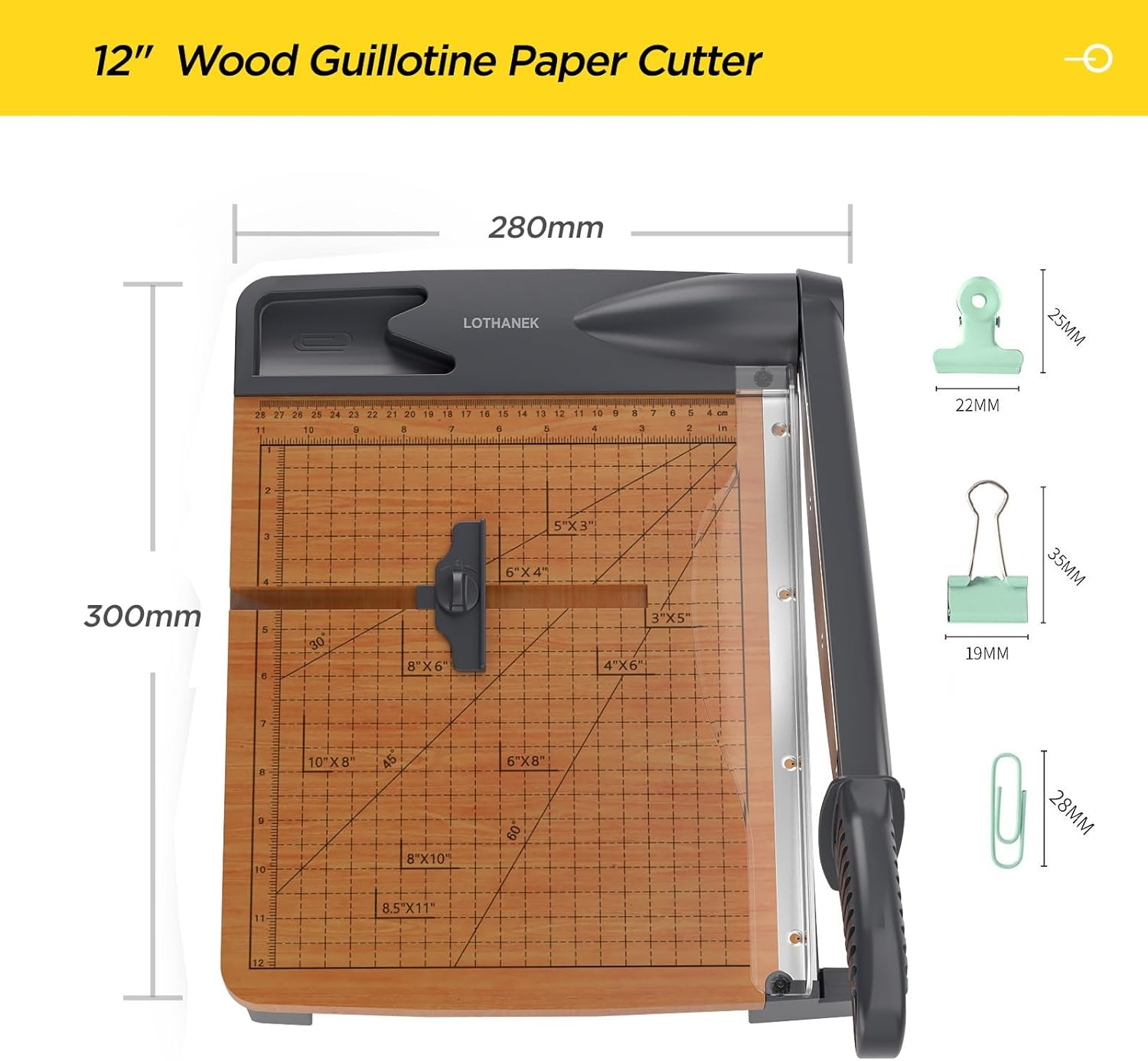 12'' Wood Guillotine Paper Cutter, Heavy Duty Wood Base Paper Trimmer with 32 Sheets Capacity Paper Cutting Board for Classroom, Crafting, Cardstock, Art Projects image number 4