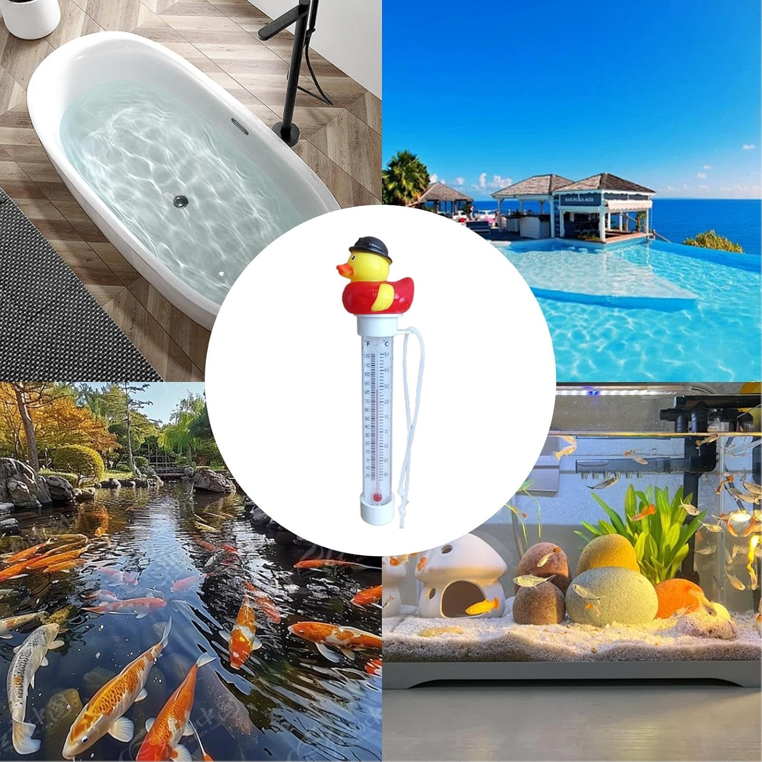 Bath Thermometer, Pool Thermometer, Water Thermometer, Garden Thermometer, Floating Pool Thermometer, Rubber Duck Floating Water Thermometer, Pool Thermometer Solar Digital Floating image number 1