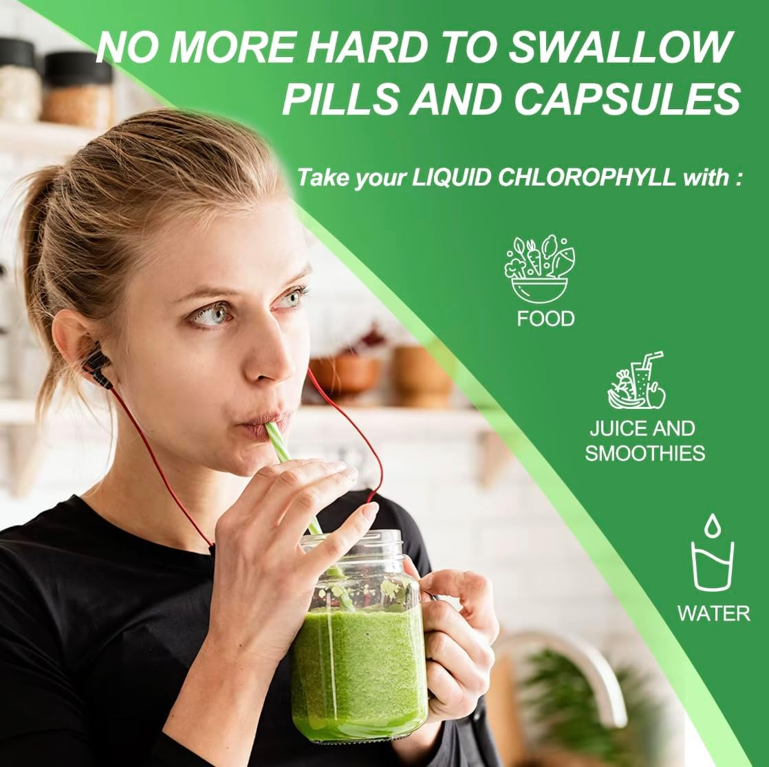 Liquid Chlorophyll Drops - 100% Support Natural Detox & Cleanse - Supports, Energy & Immunity - Internal Deodorant & Antioxidant - Highly Absorbable Vegan Formula - 60Ml image number 6